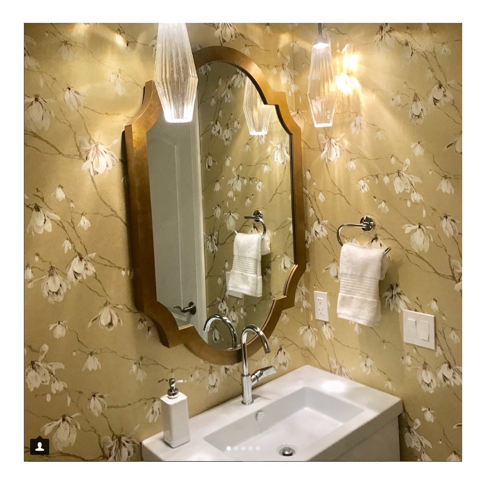 This cheery powder room is the perfect space for a pair of Aalto pendants by Hammerton Studio. Interiors: J. Steward Designs | Orange, CA