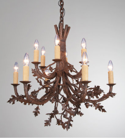  Thanks to the sculpting talents of our artisan team, this gorgeous organic chandelier design boasts incredibly lifelike oak branches with realistic leaves and acorns. 