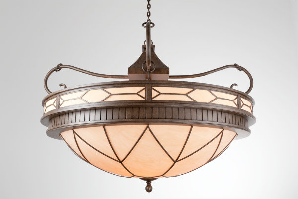  This subtly organic dome fixture combines principles of Arts &amp; Crafts design with more contemporary metalwork details. 