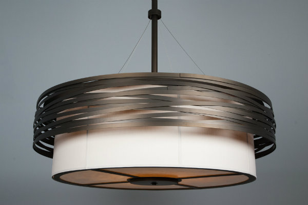The outer drum of this fixture creates a bird's nest effect, which elevates the look of what would otherwise be a very simple drum fixture.