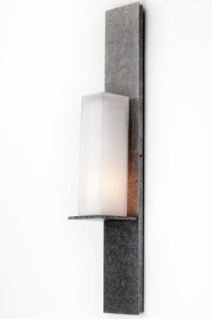  This fixture's blown glass diffuser and stippled antique iron finish can enhance a contemporary home with a touch of textural interest. 