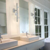 white bathroom with double sinks