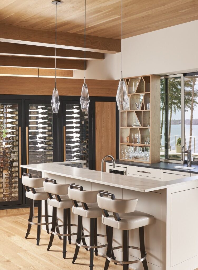 sleek kitchen island bar with modern pendant lighting