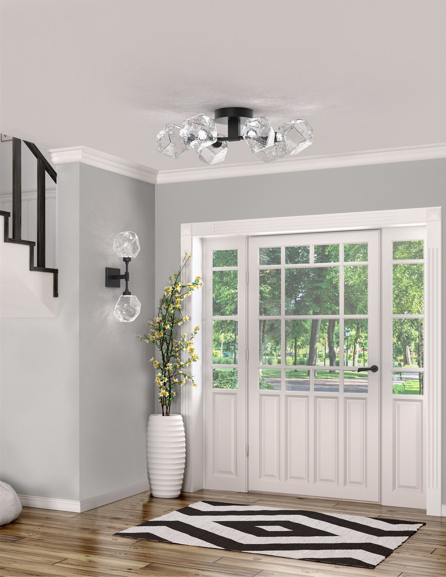 Gem Flush Mount and Double Sconce | Foyer context