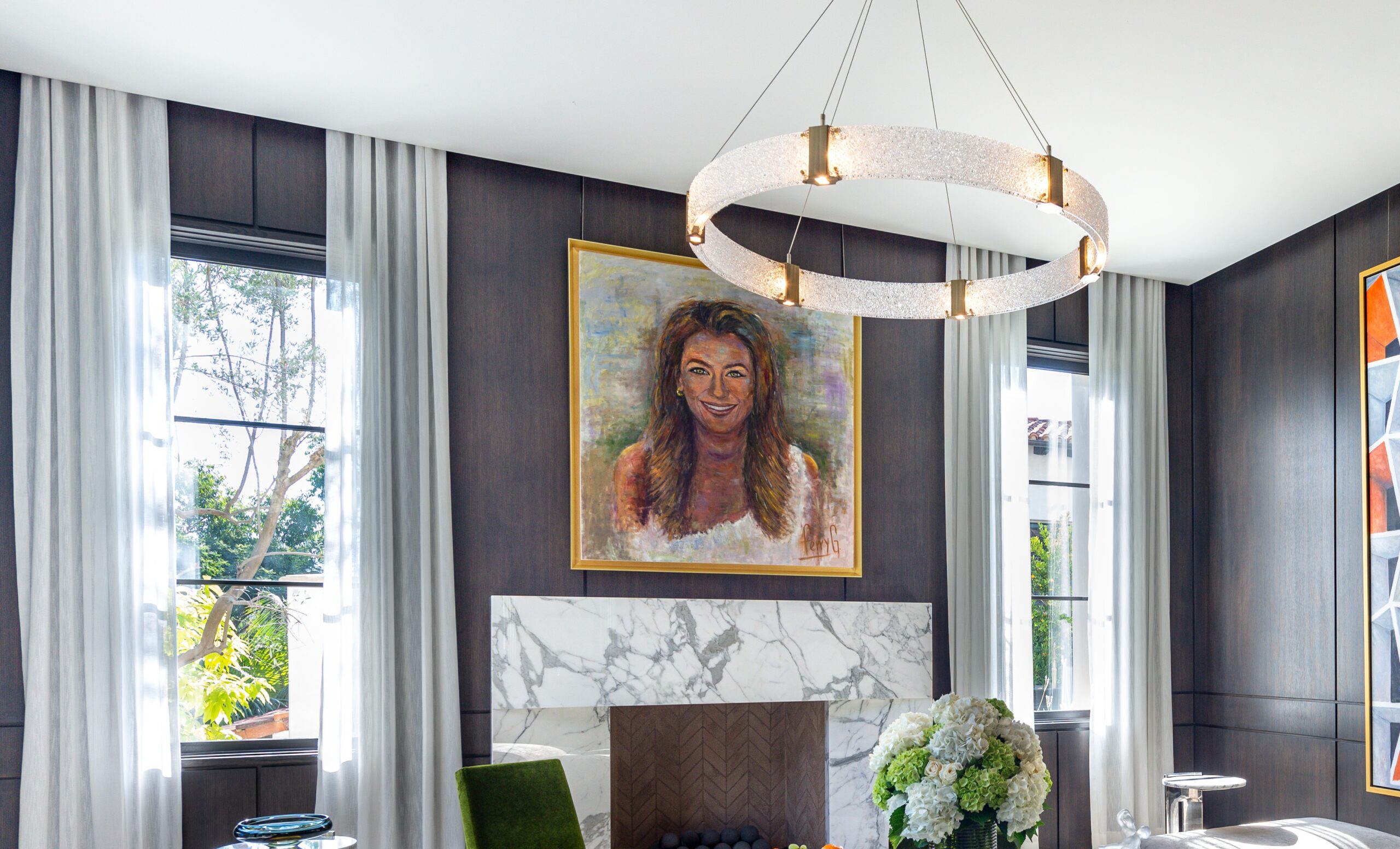 A room mixing classical and contemporary look featuring a Hammerton Studio Chandelier