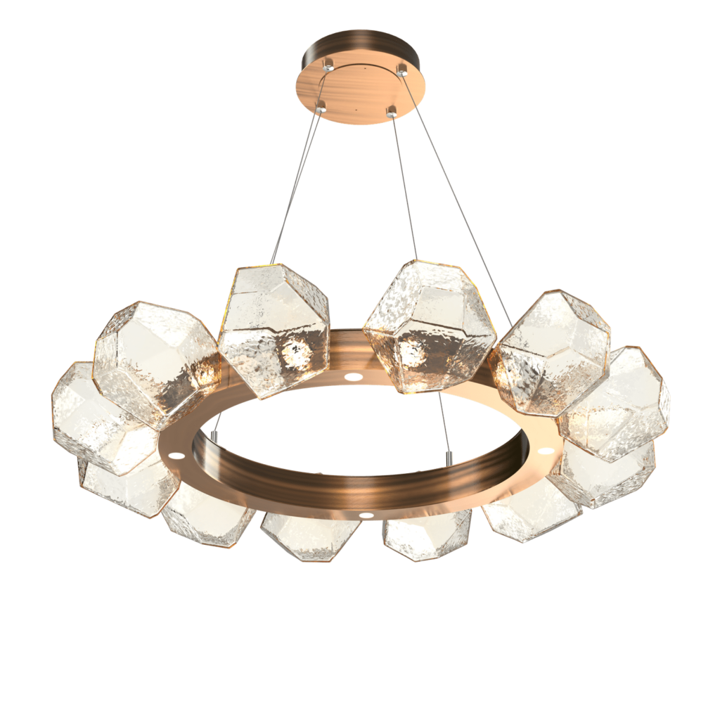 Hammerton Studio Gem Radial Ring Chandelier CHB0039-36-RB-A in Rubbed Bronze, Amber Glass