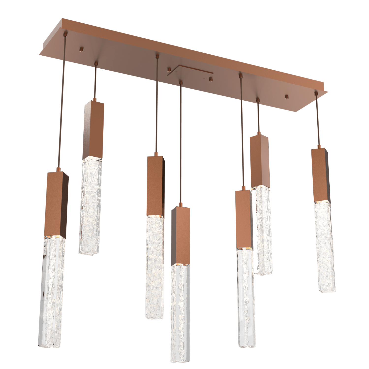 PLB0060-07-BB-GC-Hammerton-Studio-Axis-7-Light-Linear-Pendant-Chandelier-with-Burnished-Bronze-finish-and-clear-cast-glass-and-LED-lamping