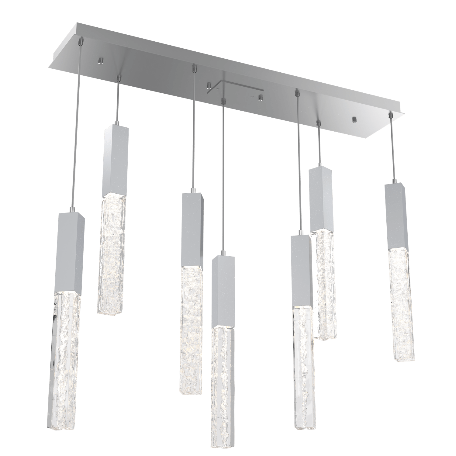PLB0060-07-CS-GC-Hammerton-Studio-Axis-7-Light-Linear-Pendant-Chandelier-with-Classic-Silver-finish-and-clear-cast-glass-and-LED-lamping