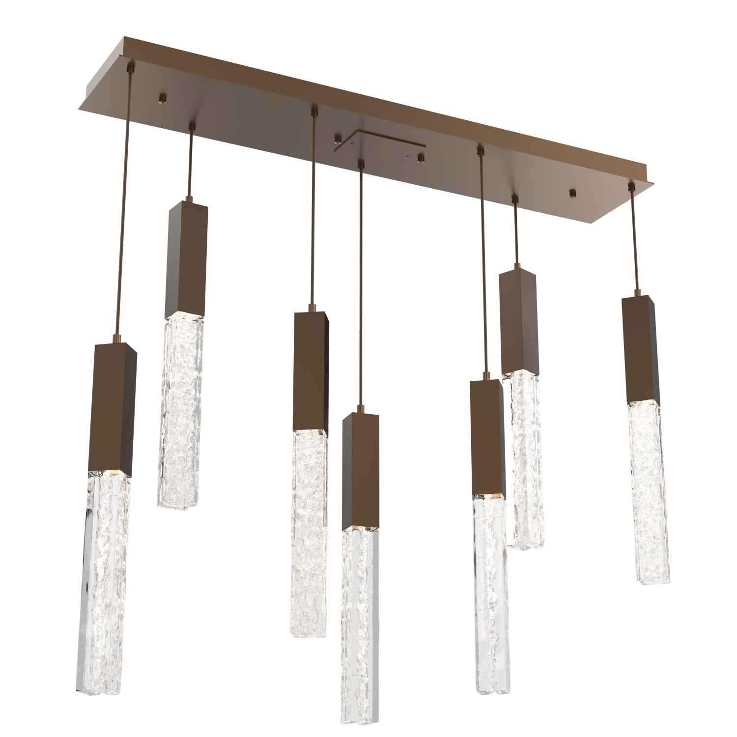 PLB0060-07-FB-GC-Hammerton-Studio-Axis-7-Light-Linear-Pendant-Chandelier-with-Flat-Bronze-finish-and-clear-cast-glass-and-LED-lamping
