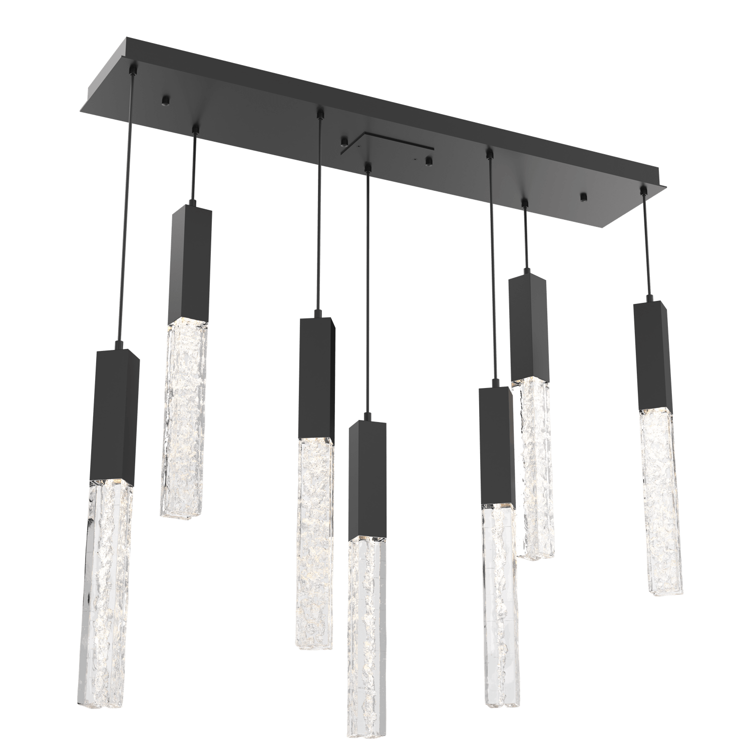 PLB0060-07-MB-GC-Hammerton-Studio-Axis-7-Light-Linear-Pendant-Chandelier-with-Matte-Black-finish-and-clear-cast-glass-and-LED-lamping