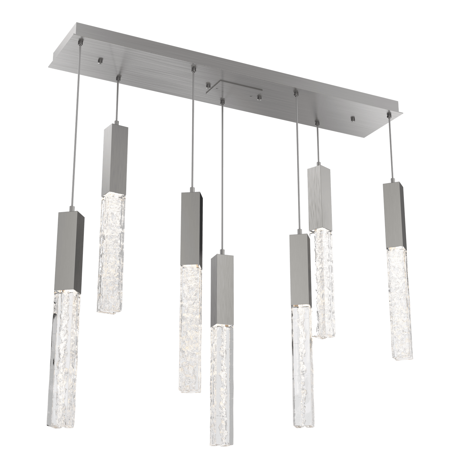 PLB0060-07-SN-GC-Hammerton-Studio-Axis-7-Light-Linear-Pendant-Chandelier-with-Satin-Nickel-finish-and-clear-cast-glass-and-LED-lamping