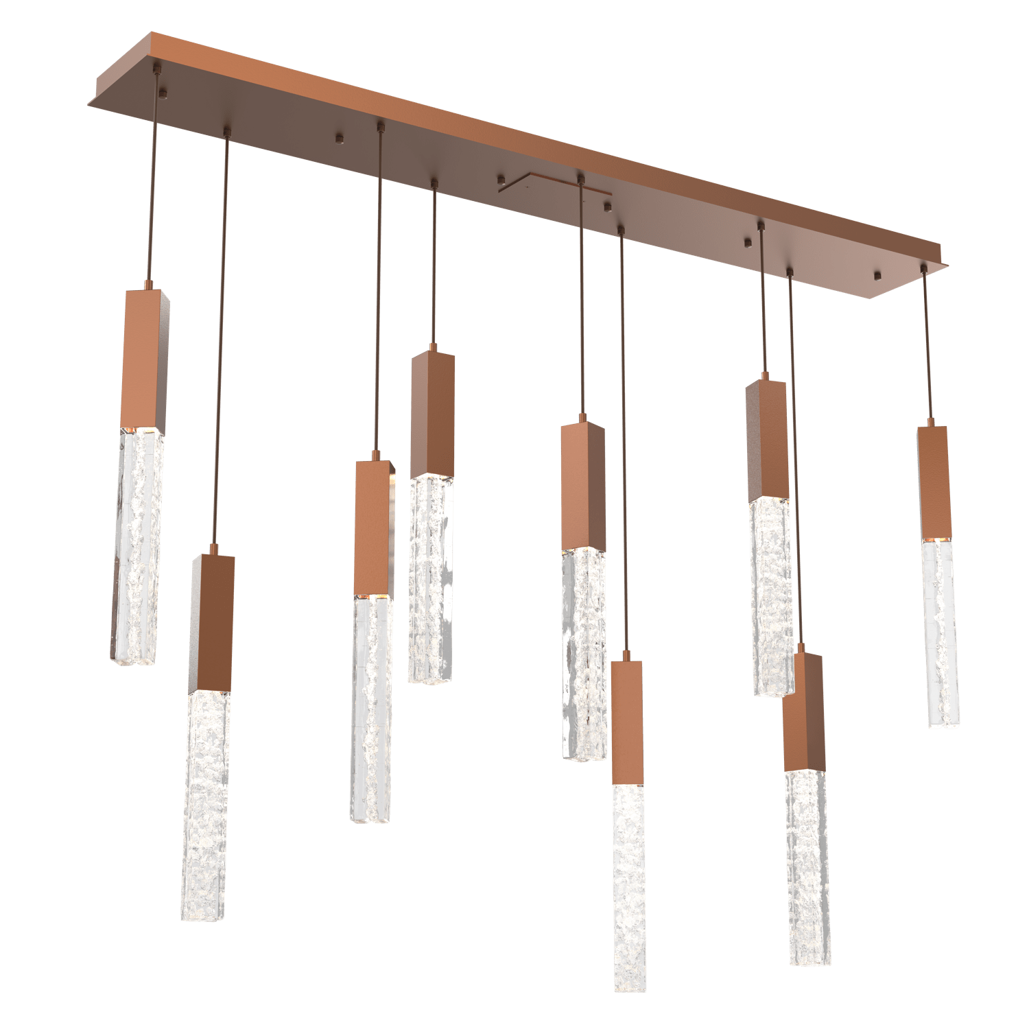 PLB0060-09-BB-GC-Hammerton-Studio-Axis-9-Light-Linear-Pendant-Chandelier-with-Burnished-Bronze-finish-and-clear-cast-glass-and-LED-lamping