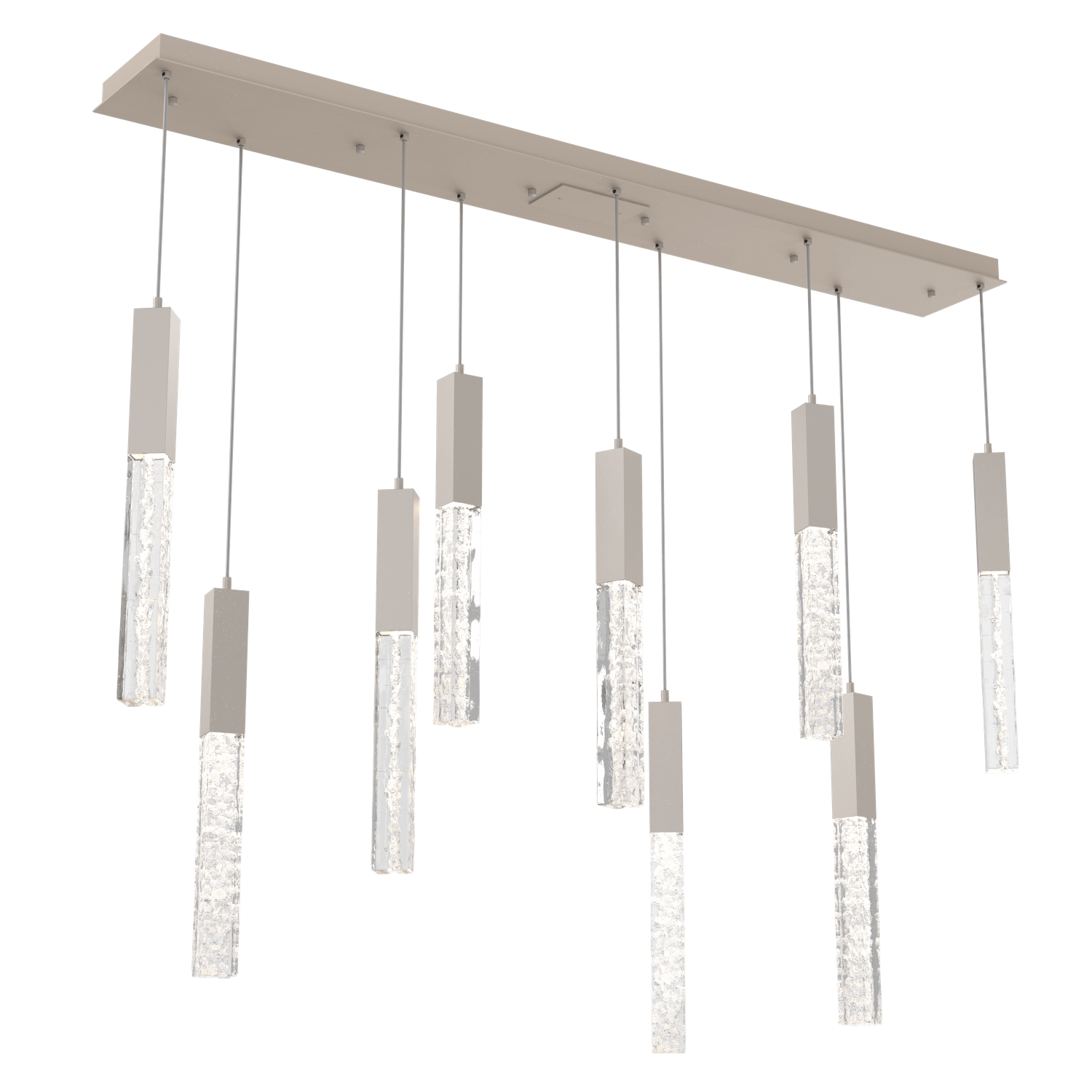 PLB0060-09-BS-GC-Hammerton-Studio-Axis-9-Light-Linear-Pendant-Chandelier-with-Metallic-Beige-Silver-finish-and-clear-cast-glass-and-LED-lamping