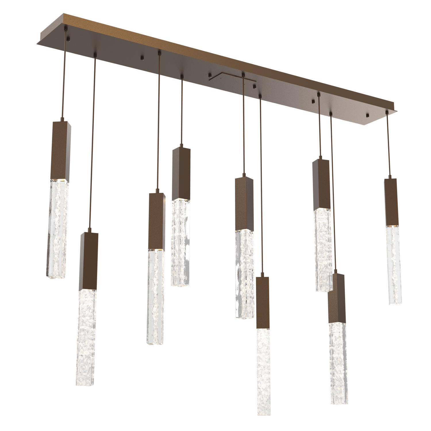 PLB0060-09-FB-GC-Hammerton-Studio-Axis-9-Light-Linear-Pendant-Chandelier-with-Flat-Bronze-finish-and-clear-cast-glass-and-LED-lamping