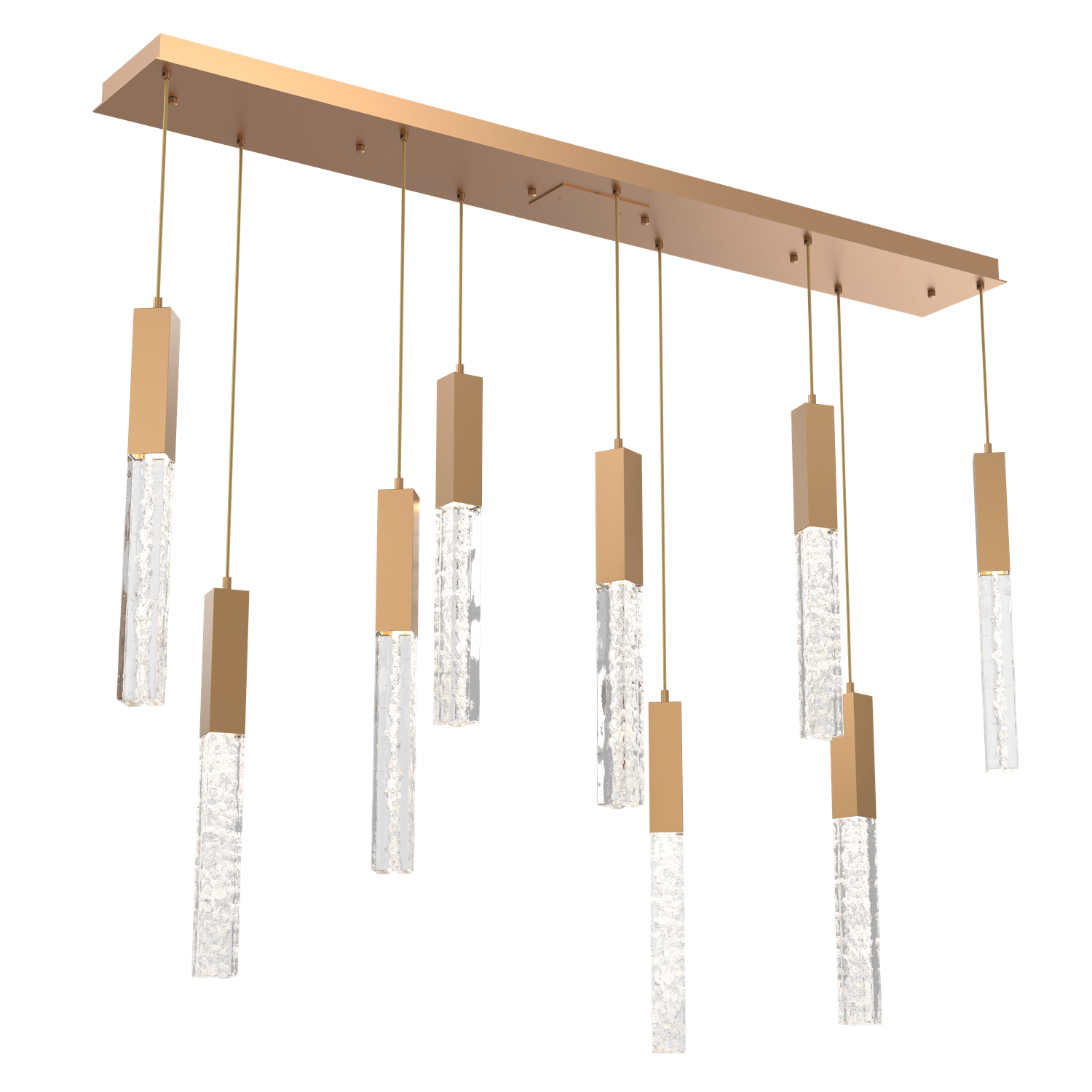 PLB0060-09-NB-GC-Hammerton-Studio-Axis-9-Light-Linear-Pendant-Chandelier-with-Novel-Brass-finish-and-clear-cast-glass-and-LED-lamping