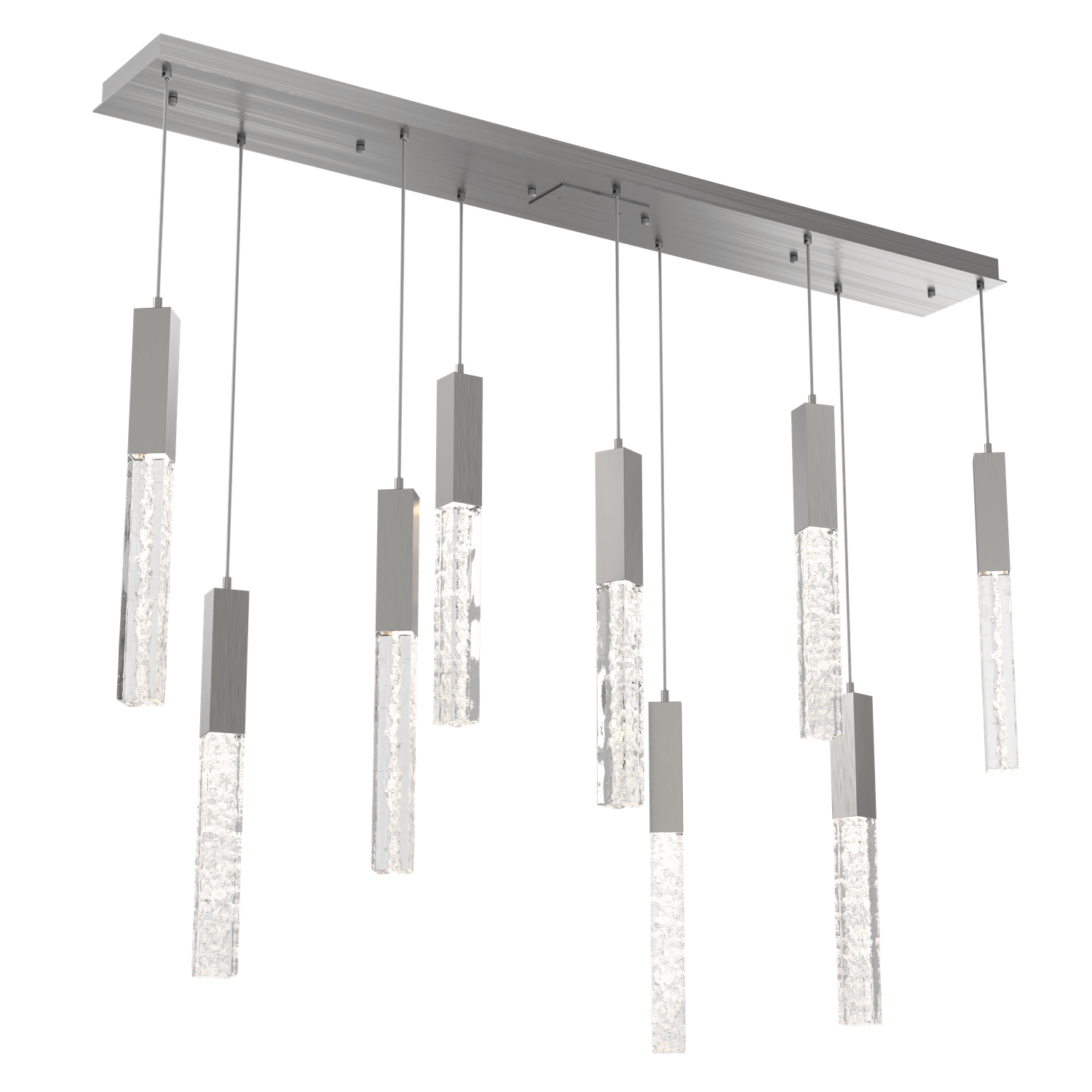 PLB0060-09-SN-GC-Hammerton-Studio-Axis-9-Light-Linear-Pendant-Chandelier-with-Satin-Nickel-finish-and-clear-cast-glass-and-LED-lamping