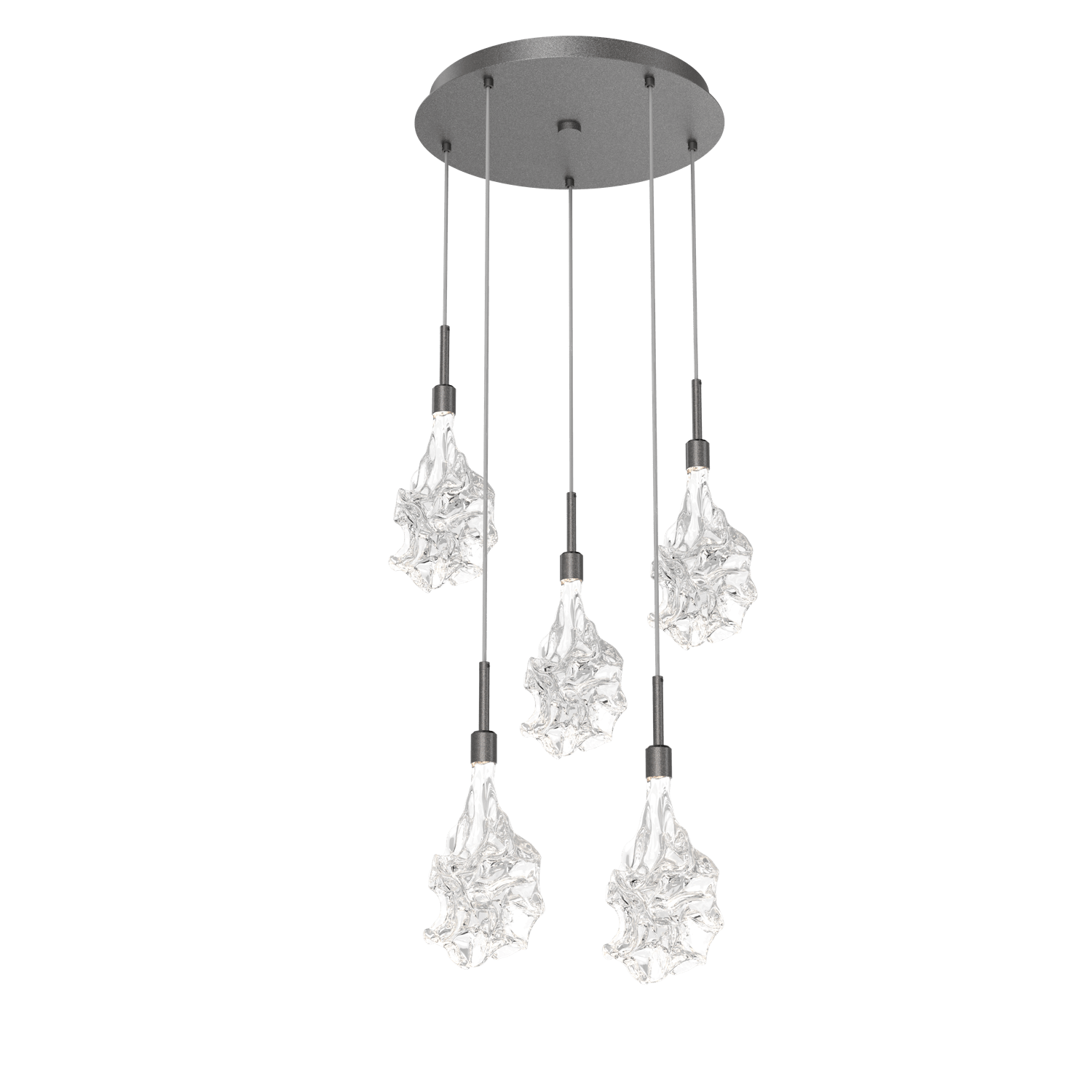 CHB0059-05-GP-Hammerton-Studio-Blossom-5-light-round-pendant-chandelier-with-graphite-finish-and-clear-handblown-crystal-glass-shades-and-LED-lamping