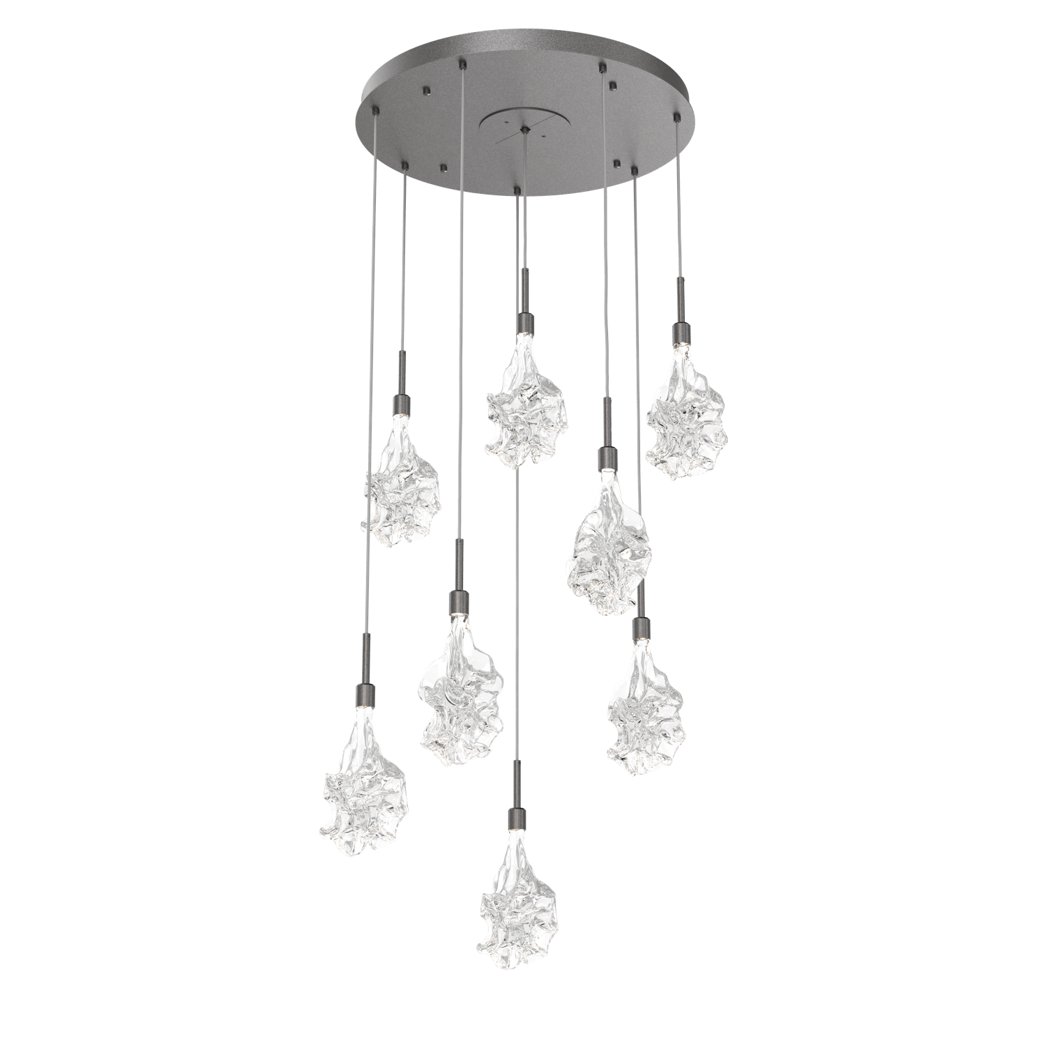 CHB0059-08-GP-Hammerton-Studio-Blossom-8-light-round-pendant-chandelier-with-graphite-finish-and-clear-handblown-crystal-glass-shades-and-LED-lamping