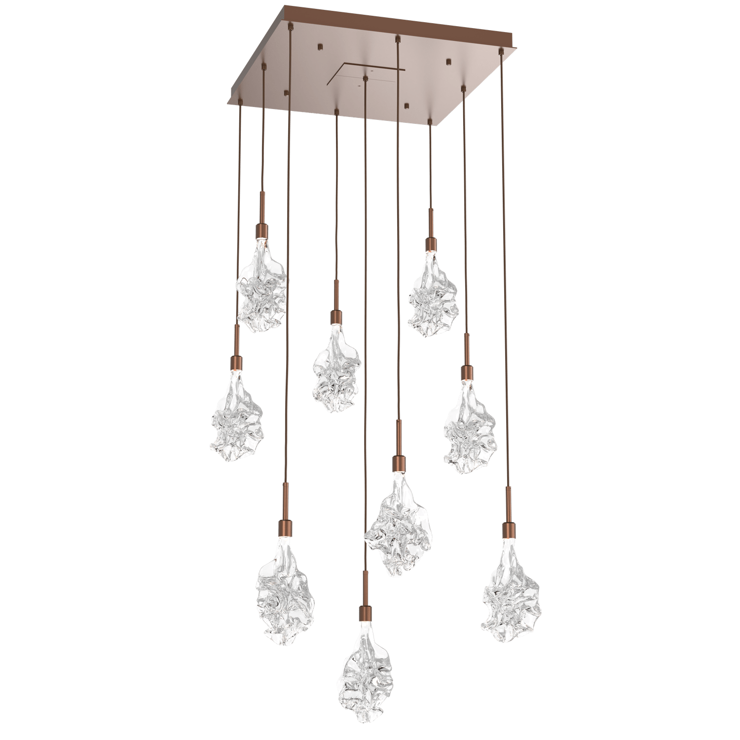 CHB0059-09-BB-Hammerton-Studio-Blossom-9-light-square-pendant-chandelier-with-burnished-bronze-finish-and-clear-handblown-crystal-glass-shades-and-LED-lamping