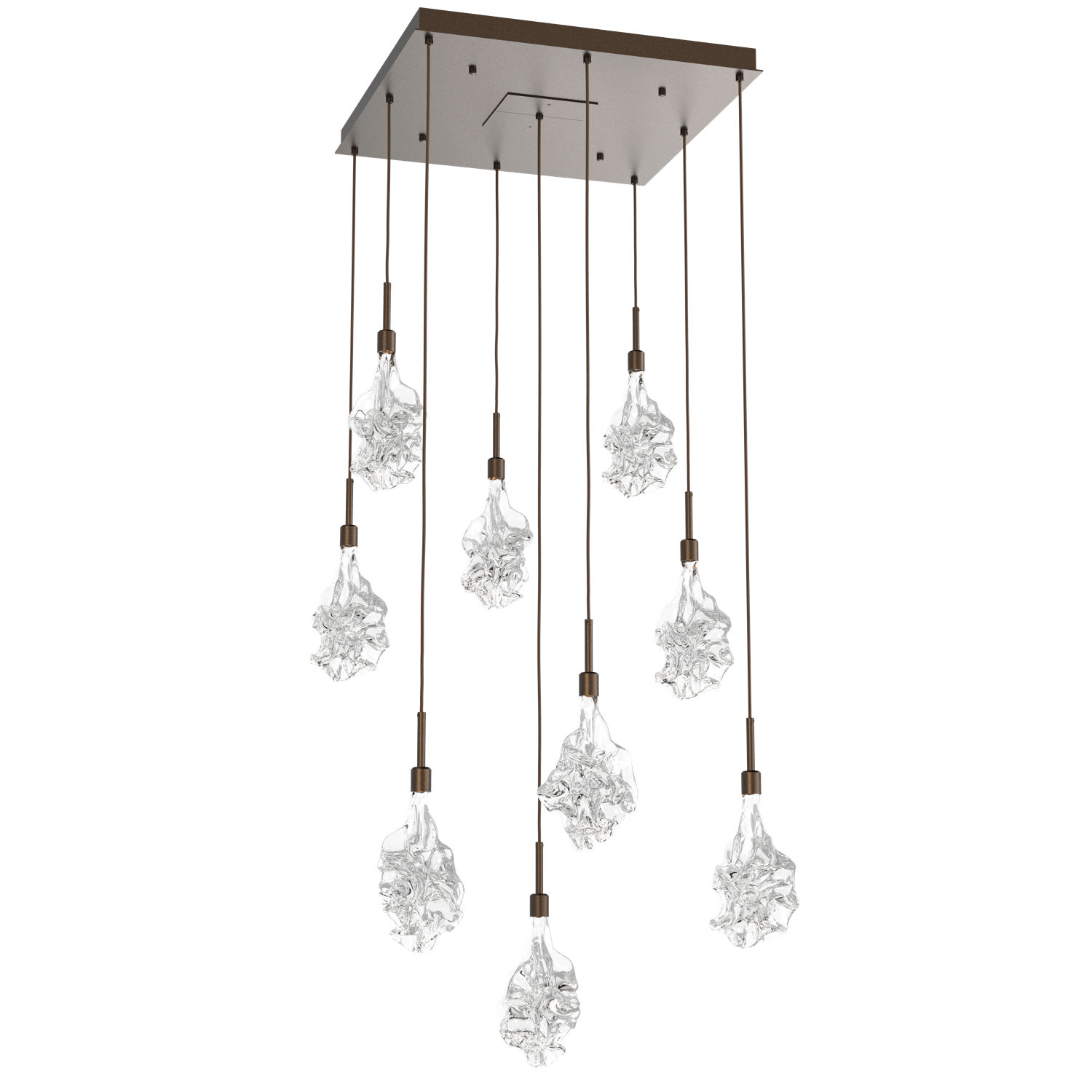 CHB0059-09-FB-Hammerton-Studio-Blossom-9-light-square-pendant-chandelier-with-flat-bronze-finish-and-clear-handblown-crystal-glass-shades-and-LED-lamping