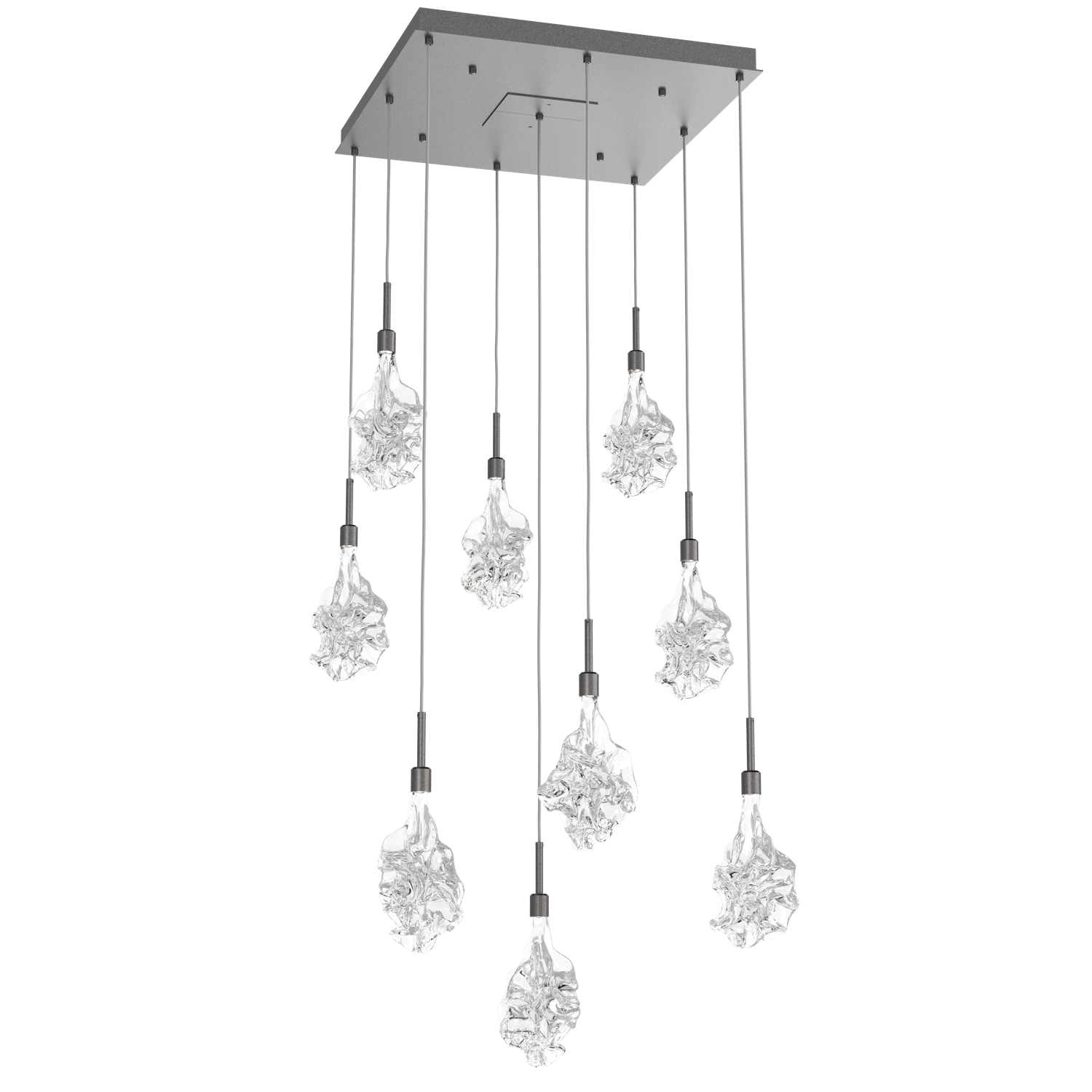 CHB0059-09-GP-Hammerton-Studio-Blossom-9-light-square-pendant-chandelier-with-graphite-finish-and-clear-handblown-crystal-glass-shades-and-LED-lamping