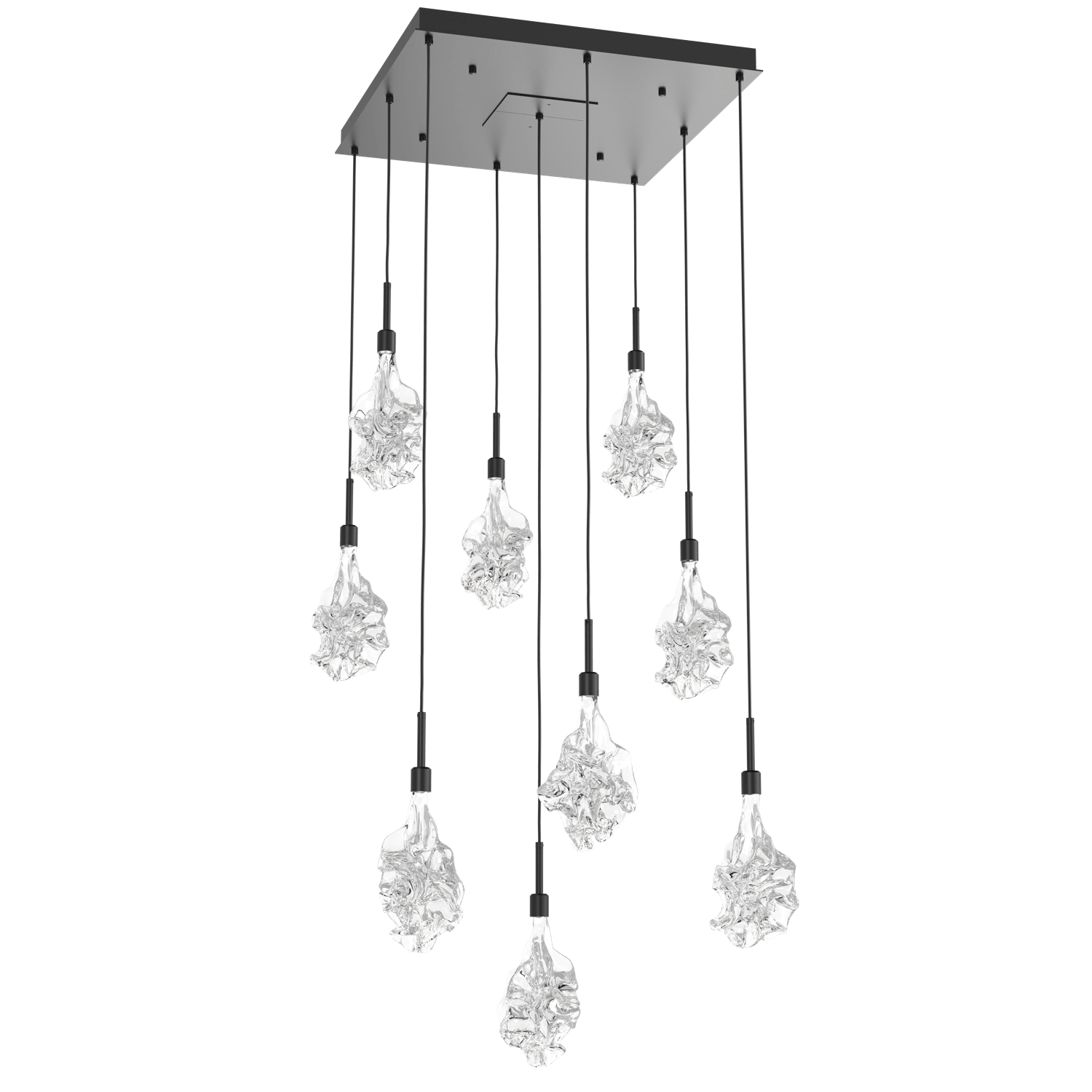 CHB0059-09-MB-Hammerton-Studio-Blossom-9-light-square-pendant-chandelier-with-matte-black-finish-and-clear-handblown-crystal-glass-shades-and-LED-lamping