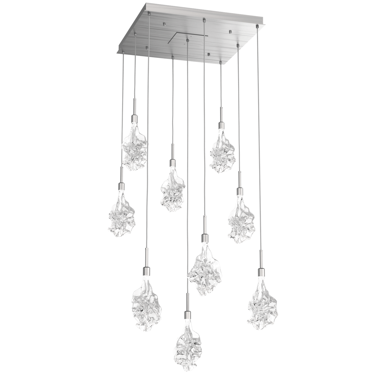 CHB0059-09-SN-Hammerton-Studio-Blossom-9-light-square-pendant-chandelier-with-satin-nickel-finish-and-clear-handblown-crystal-glass-shades-and-LED-lamping