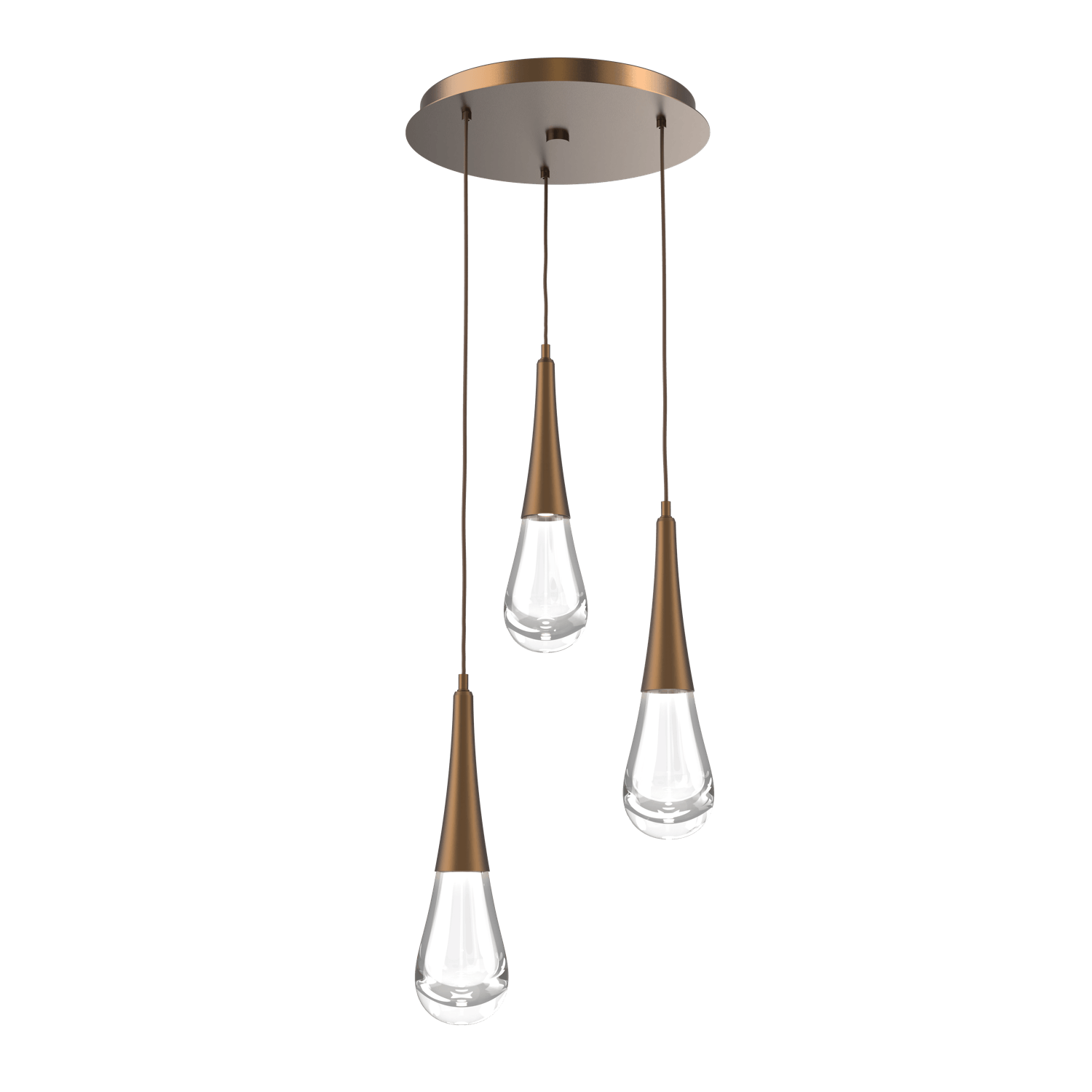 CHB0078-03-FB-Hammerton-Studio-Raindrop-3-light-round-pendant-chandelier-with-flat-bronze-finish-and-clear-blown-glass-shades-and-LED-lamping