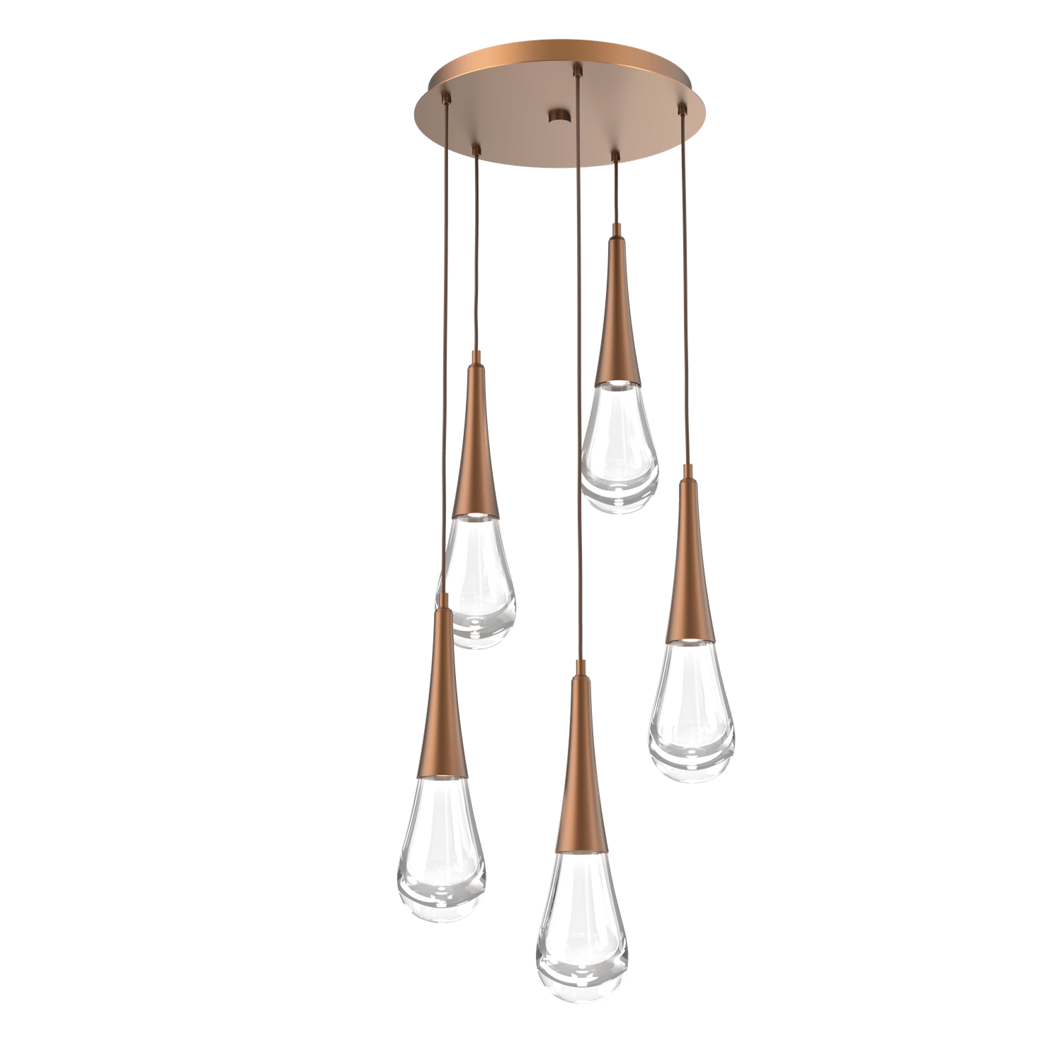 CHB0078-05-BB-Hammerton-Studio-Raindrop-5-light-round-pendant-chandelier-with-burnished-bronze-finish-and-clear-blown-glass-shades-and-LED-lamping