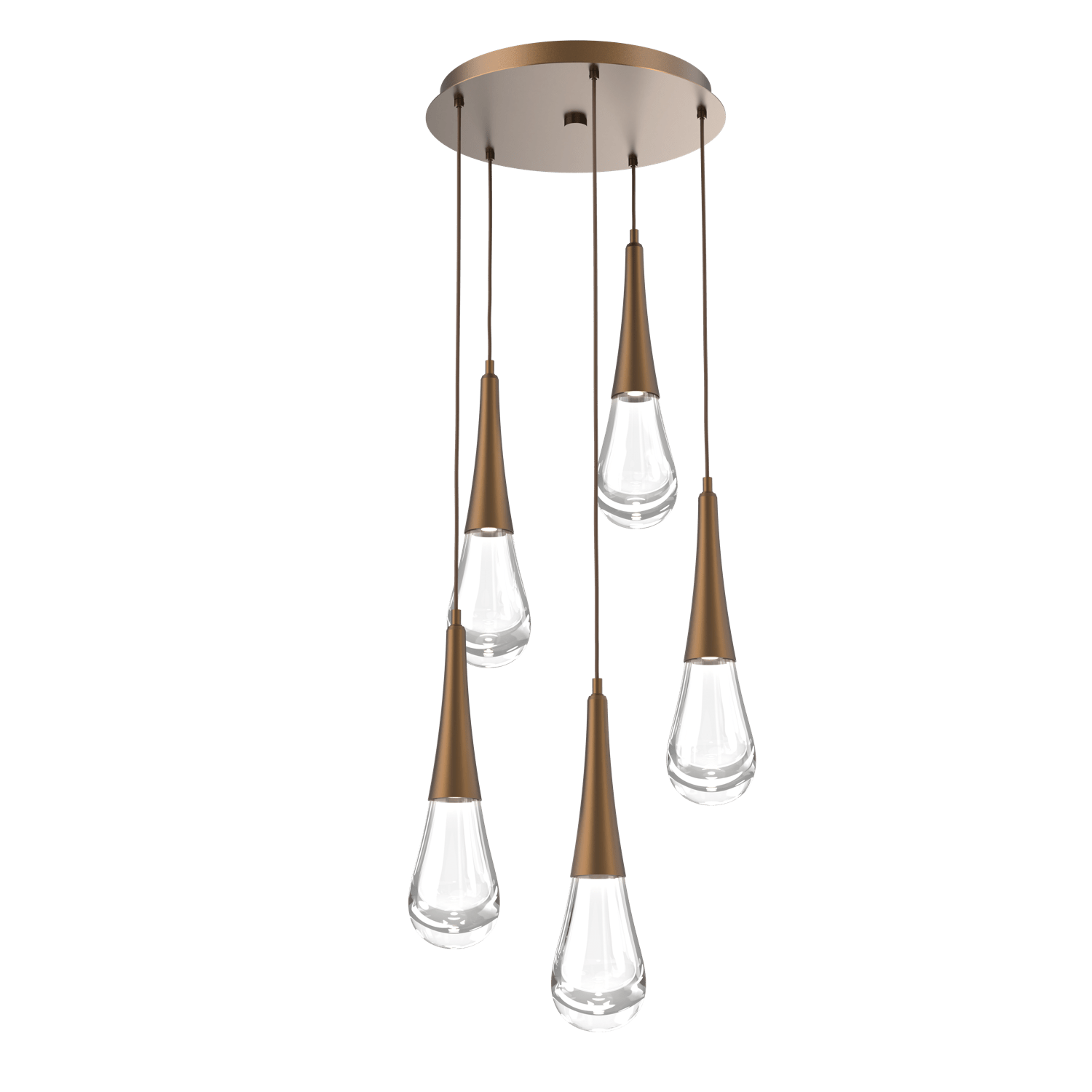 CHB0078-05-FB-Hammerton-Studio-Raindrop-5-light-round-pendant-chandelier-with-flat-bronze-finish-and-clear-blown-glass-shades-and-LED-lamping