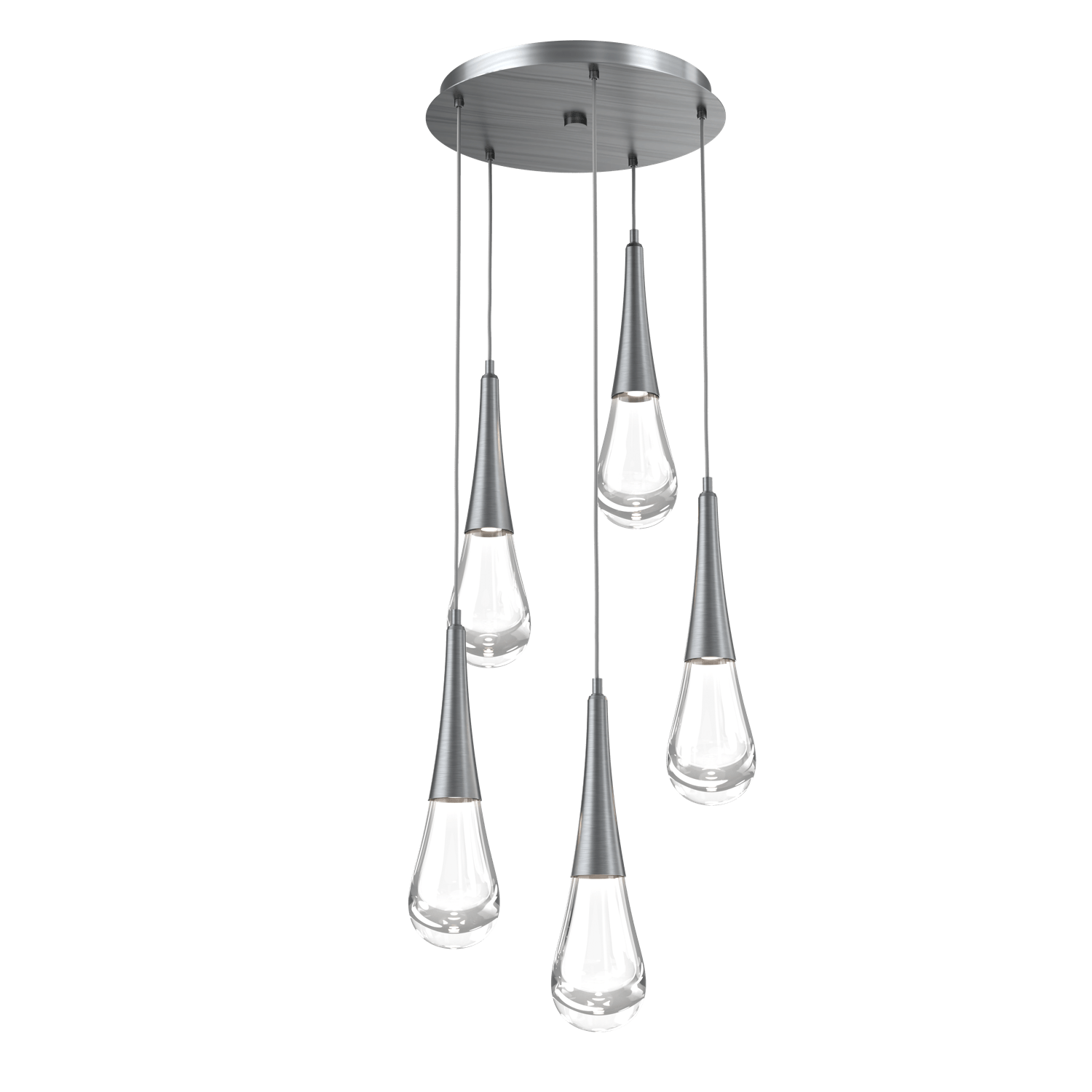 CHB0078-05-GM-Hammerton-Studio-Raindrop-5-light-round-pendant-chandelier-with-gunmetal-finish-and-clear-blown-glass-shades-and-LED-lamping