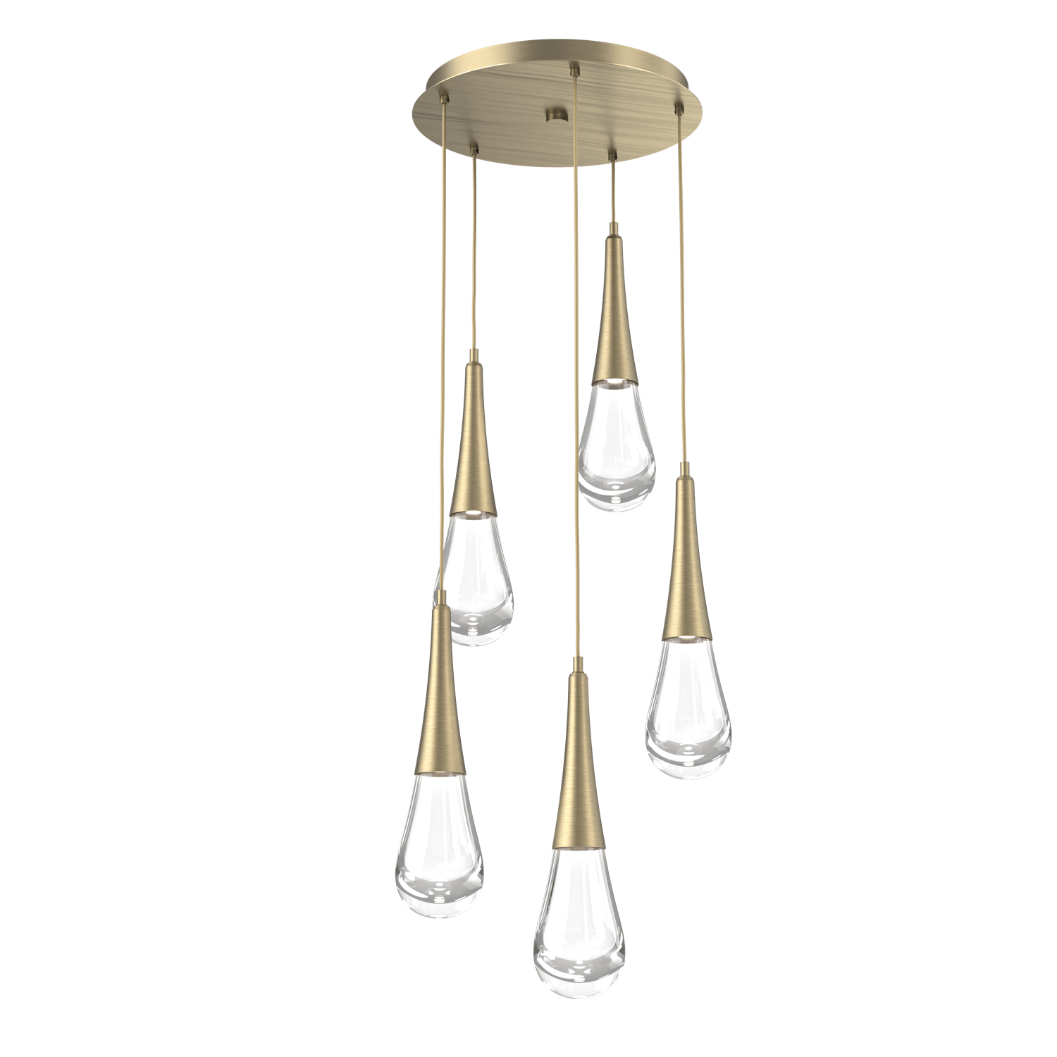 CHB0078-05-HB-Hammerton-Studio-Raindrop-5-light-round-pendant-chandelier-with-heritage-brass-finish-and-clear-blown-glass-shades-and-LED-lamping
