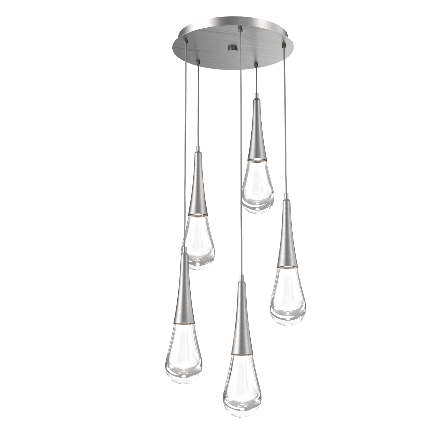 CHB0078-05-SN-Hammerton-Studio-Raindrop-5-light-round-pendant-chandelier-with-satin-nickel-finish-and-clear-blown-glass-shades-and-LED-lamping