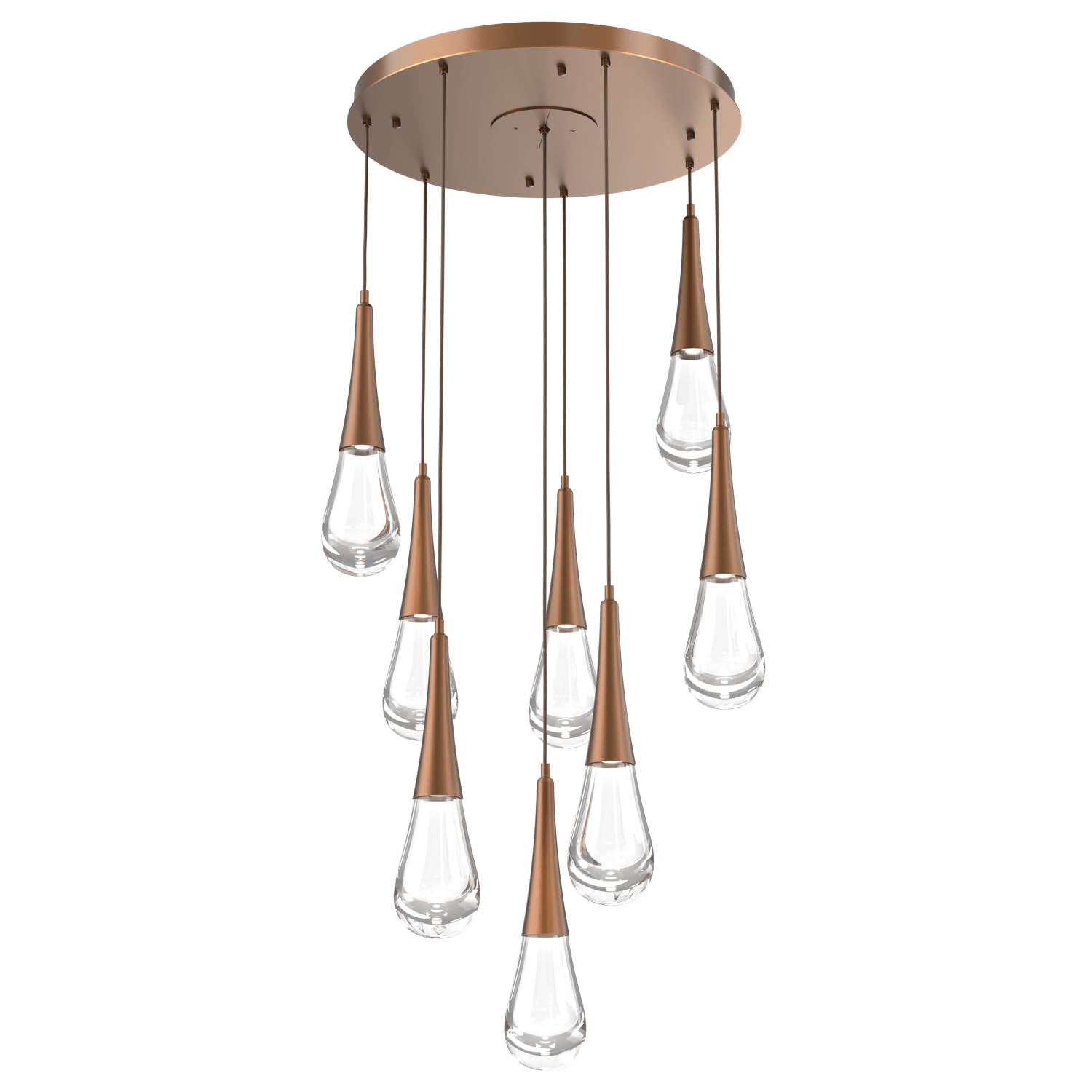 CHB0078-08-BB-Hammerton-Studio-Raindrop-8-light-round-pendant-chandelier-with-burnished-bronze-finish-and-clear-blown-glass-shades-and-LED-lamping