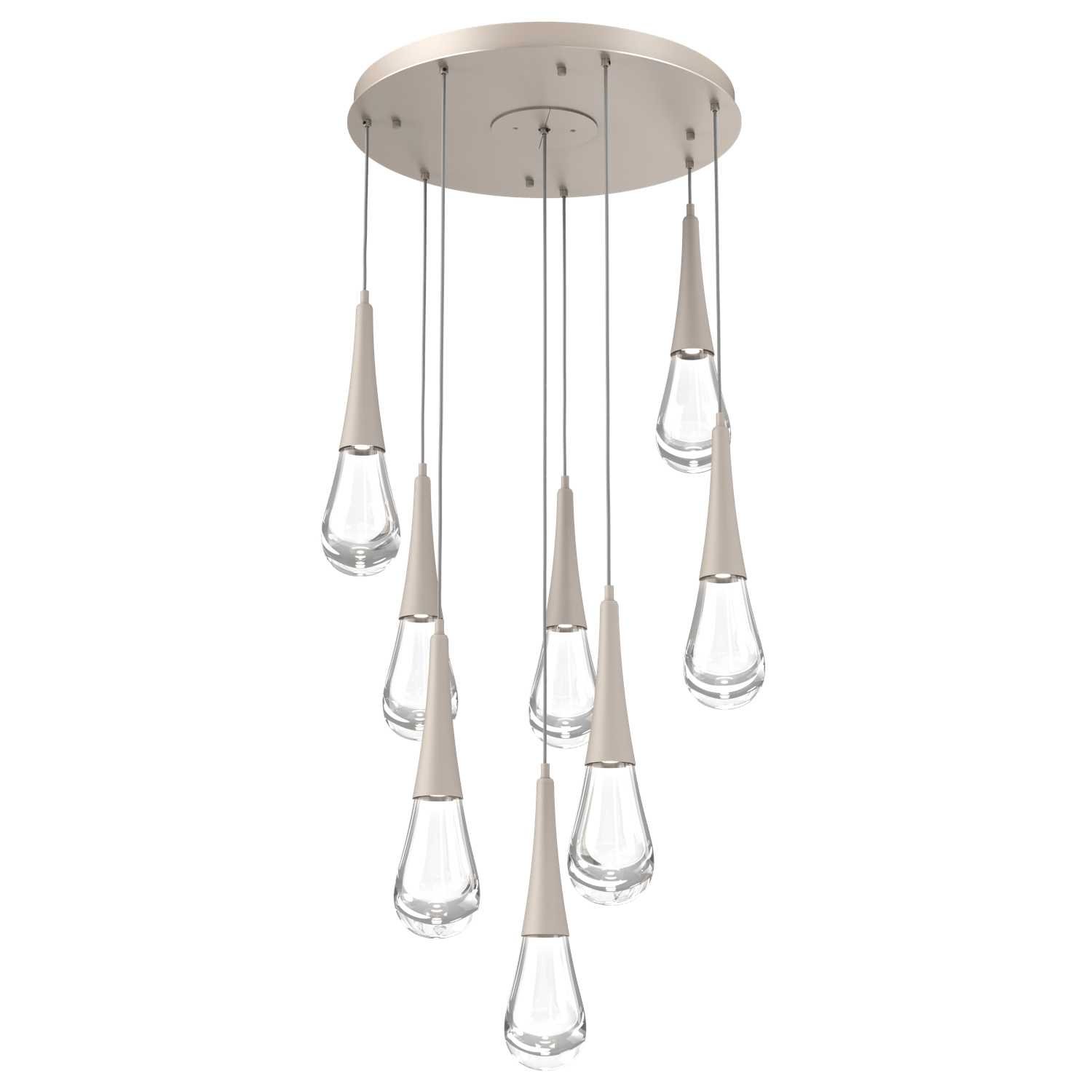 CHB0078-08-BS-Hammerton-Studio-Raindrop-8-light-round-pendant-chandelier-with-metallic-beige-silver-finish-and-clear-blown-glass-shades-and-LED-lamping