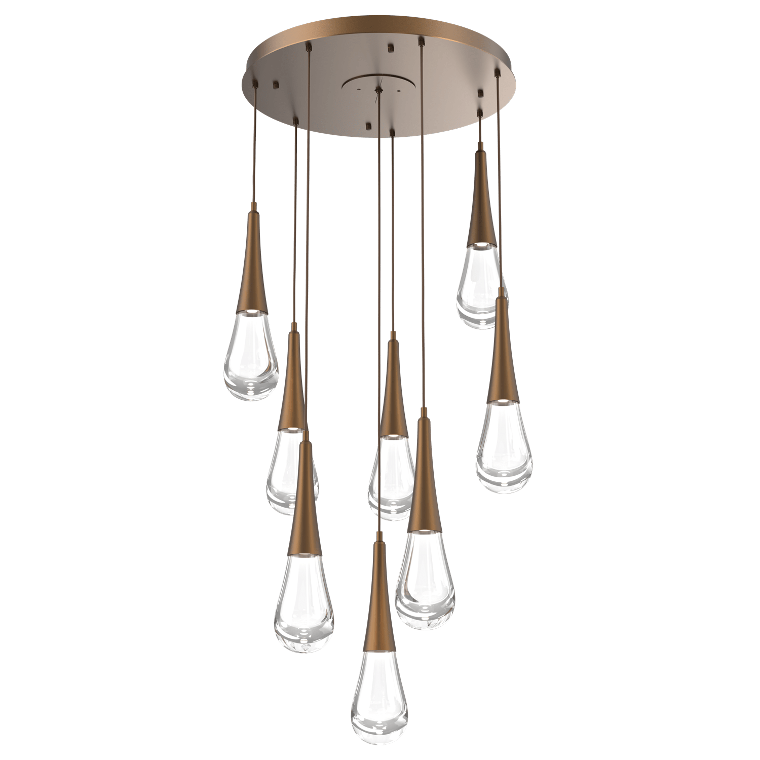 CHB0078-08-FB-Hammerton-Studio-Raindrop-8-light-round-pendant-chandelier-with-flat-bronze-finish-and-clear-blown-glass-shades-and-LED-lamping