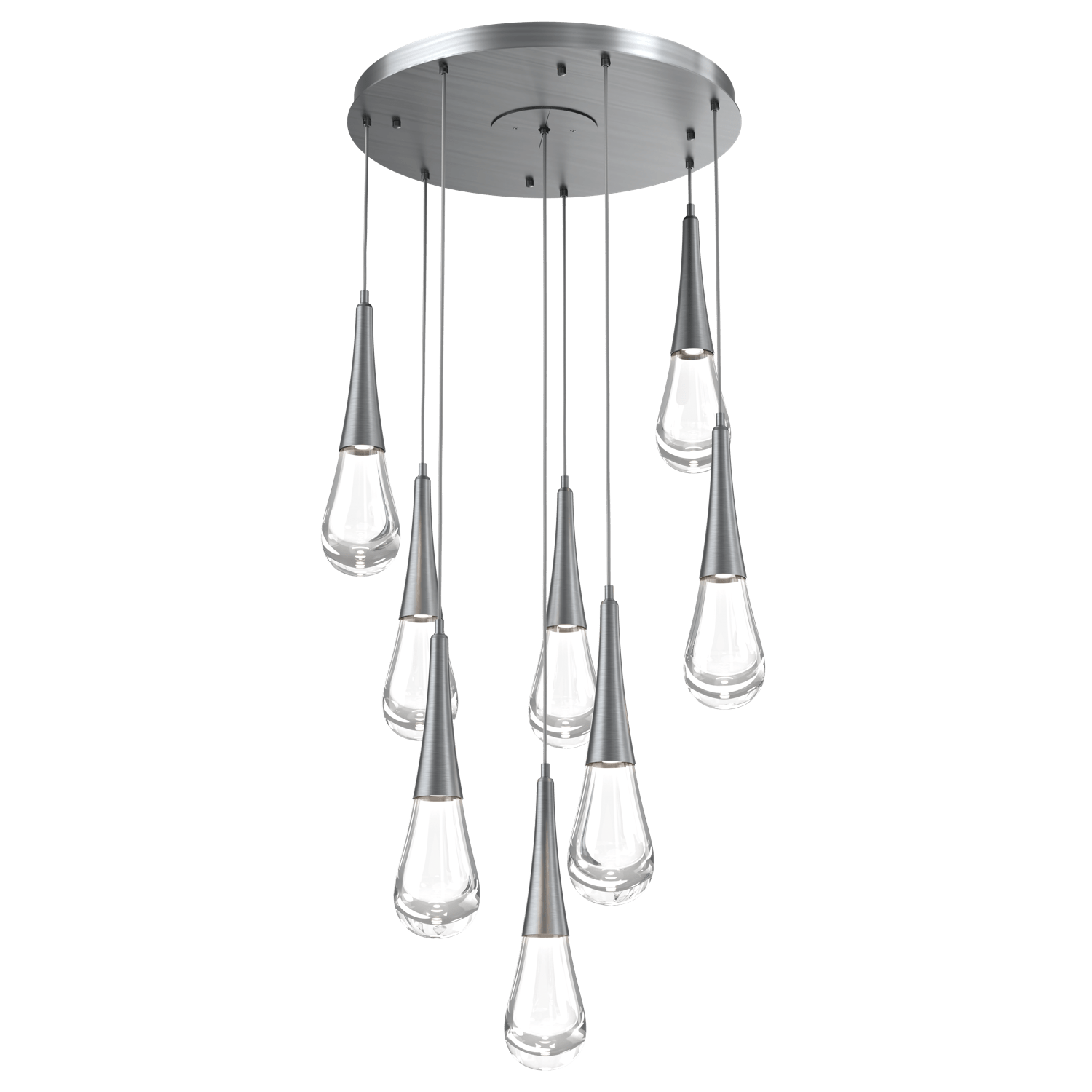 CHB0078-08-GM-Hammerton-Studio-Raindrop-8-light-round-pendant-chandelier-with-gunmetal-finish-and-clear-blown-glass-shades-and-LED-lamping