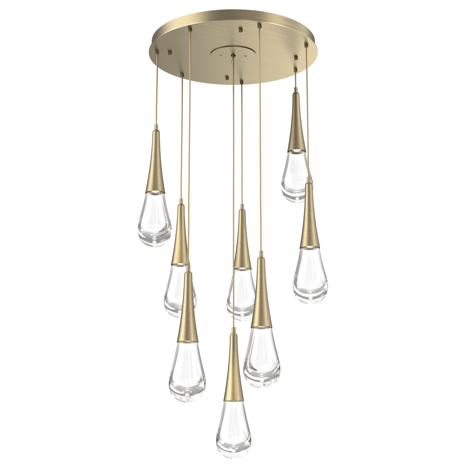 CHB0078-08-HB-Hammerton-Studio-Raindrop-8-light-round-pendant-chandelier-with-heritage-brass-finish-and-clear-blown-glass-shades-and-LED-lamping