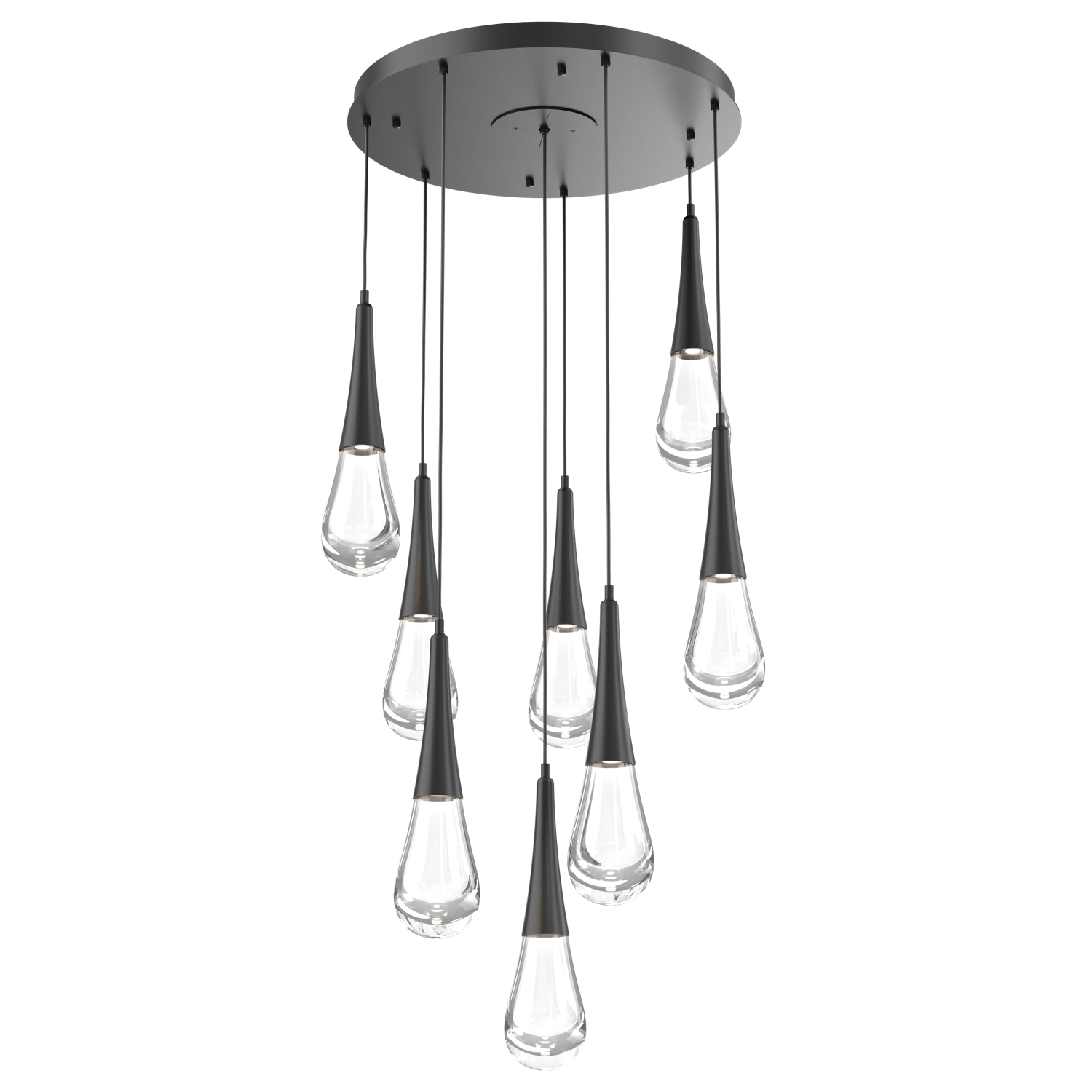 CHB0078-08-MB-Hammerton-Studio-Raindrop-8-light-round-pendant-chandelier-with-matte-black-finish-and-clear-blown-glass-shades-and-LED-lamping
