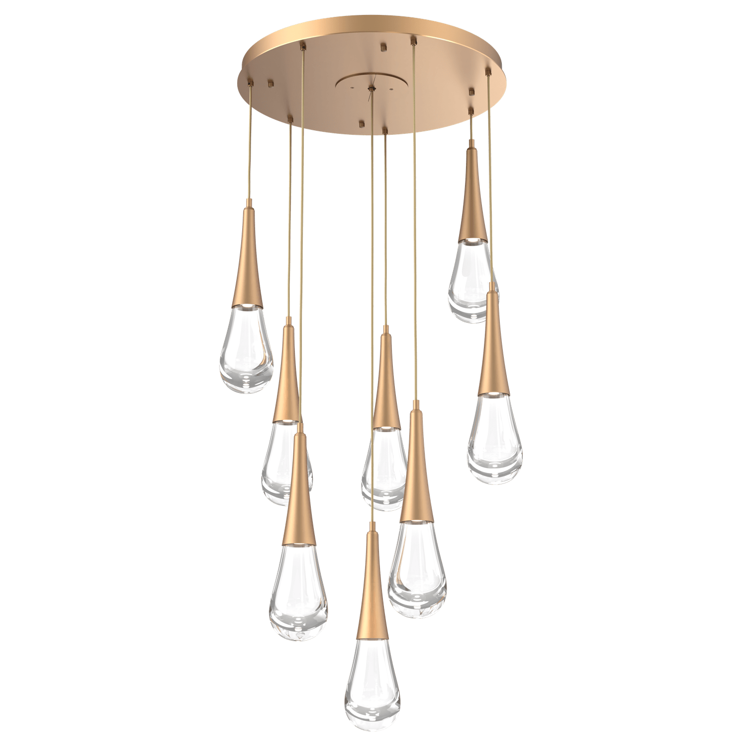 CHB0078-08-NB-Hammerton-Studio-Raindrop-8-light-round-pendant-chandelier-with-novel-brass-finish-and-clear-blown-glass-shades-and-LED-lamping