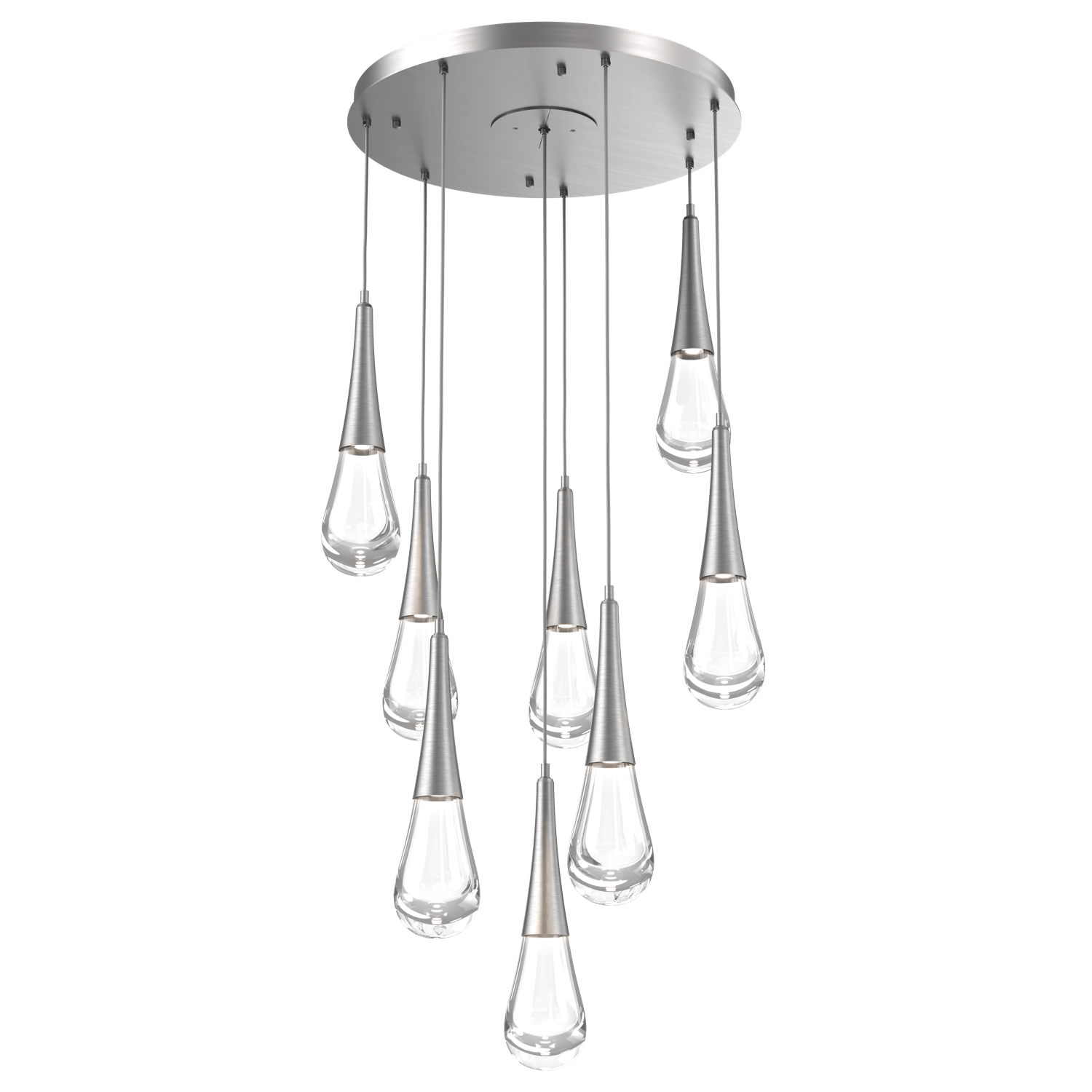 CHB0078-08-SN-Hammerton-Studio-Raindrop-8-light-round-pendant-chandelier-with-satin-nickel-finish-and-clear-blown-glass-shades-and-LED-lamping
