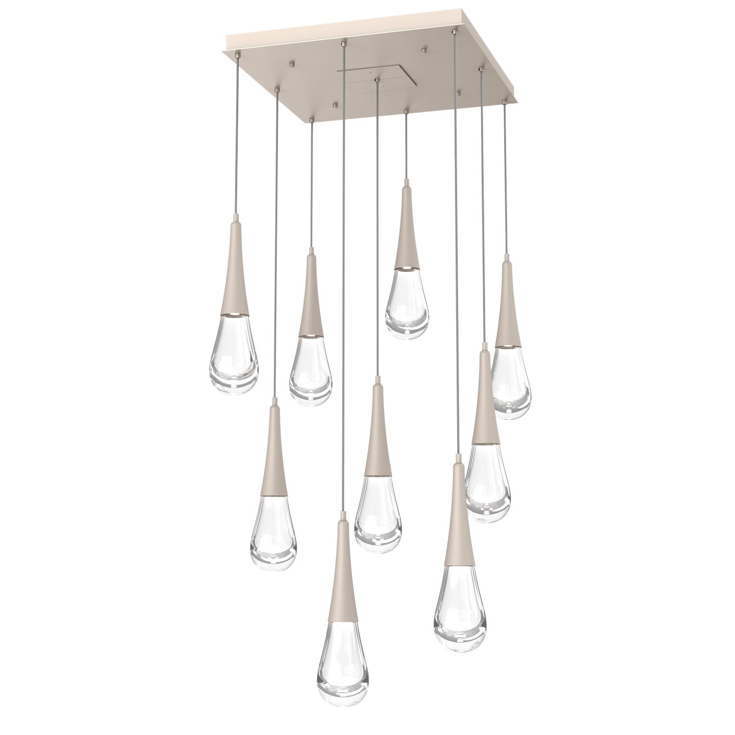 CHB0078-09-BS-Hammerton-Studio-Raindrop-9-light-square-pendant-chandelier-with-metallic-beige-silver-finish-and-clear-blown-glass-shades-and-LED-lamping