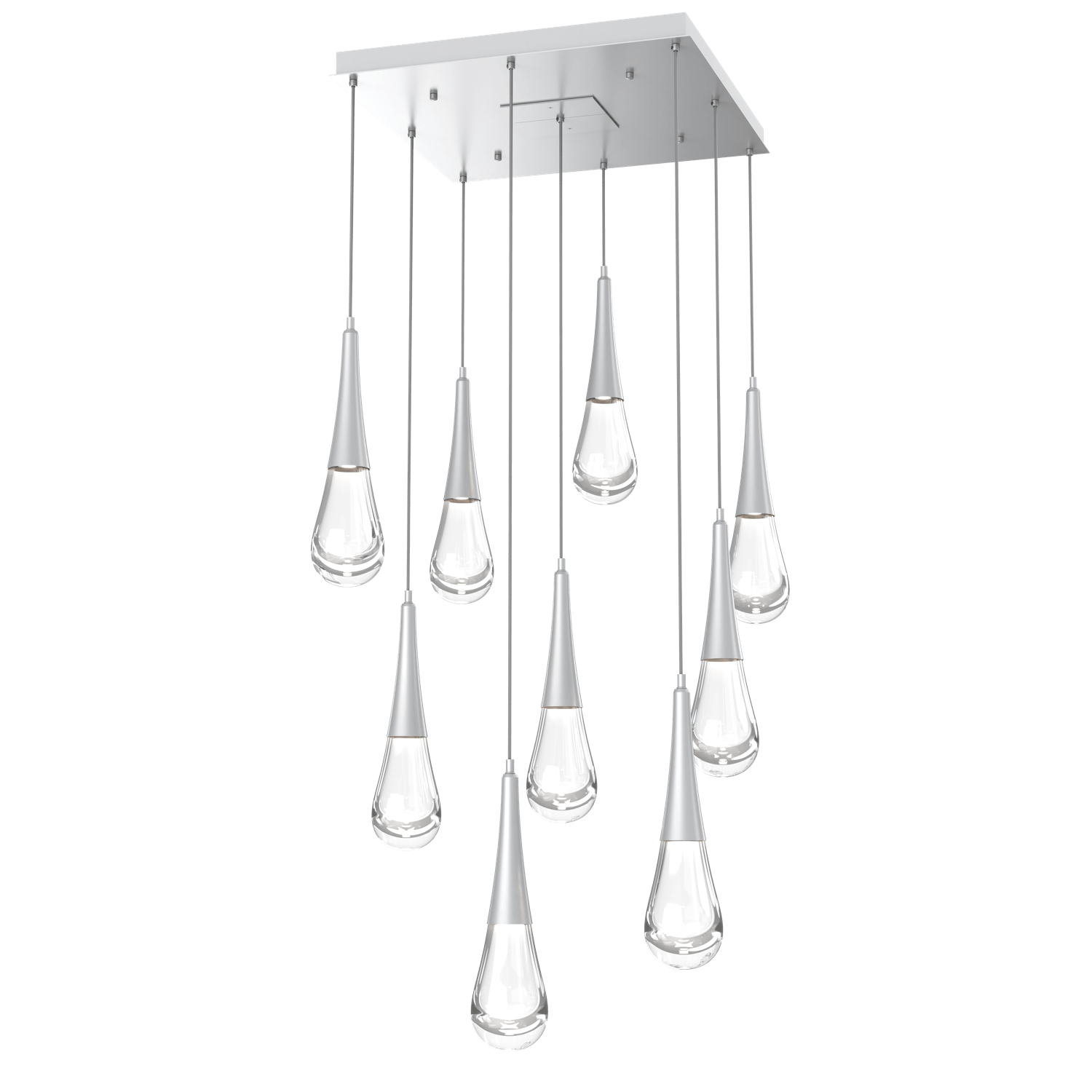 CHB0078-09-CS-Hammerton-Studio-Raindrop-9-light-square-pendant-chandelier-with-classic-silver-finish-and-clear-blown-glass-shades-and-LED-lamping