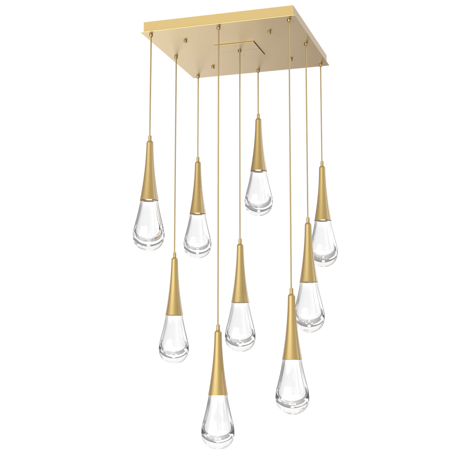 CHB0078-09-GB-Hammerton-Studio-Raindrop-9-light-square-pendant-chandelier-with-gilded-brass-finish-and-clear-blown-glass-shades-and-LED-lamping