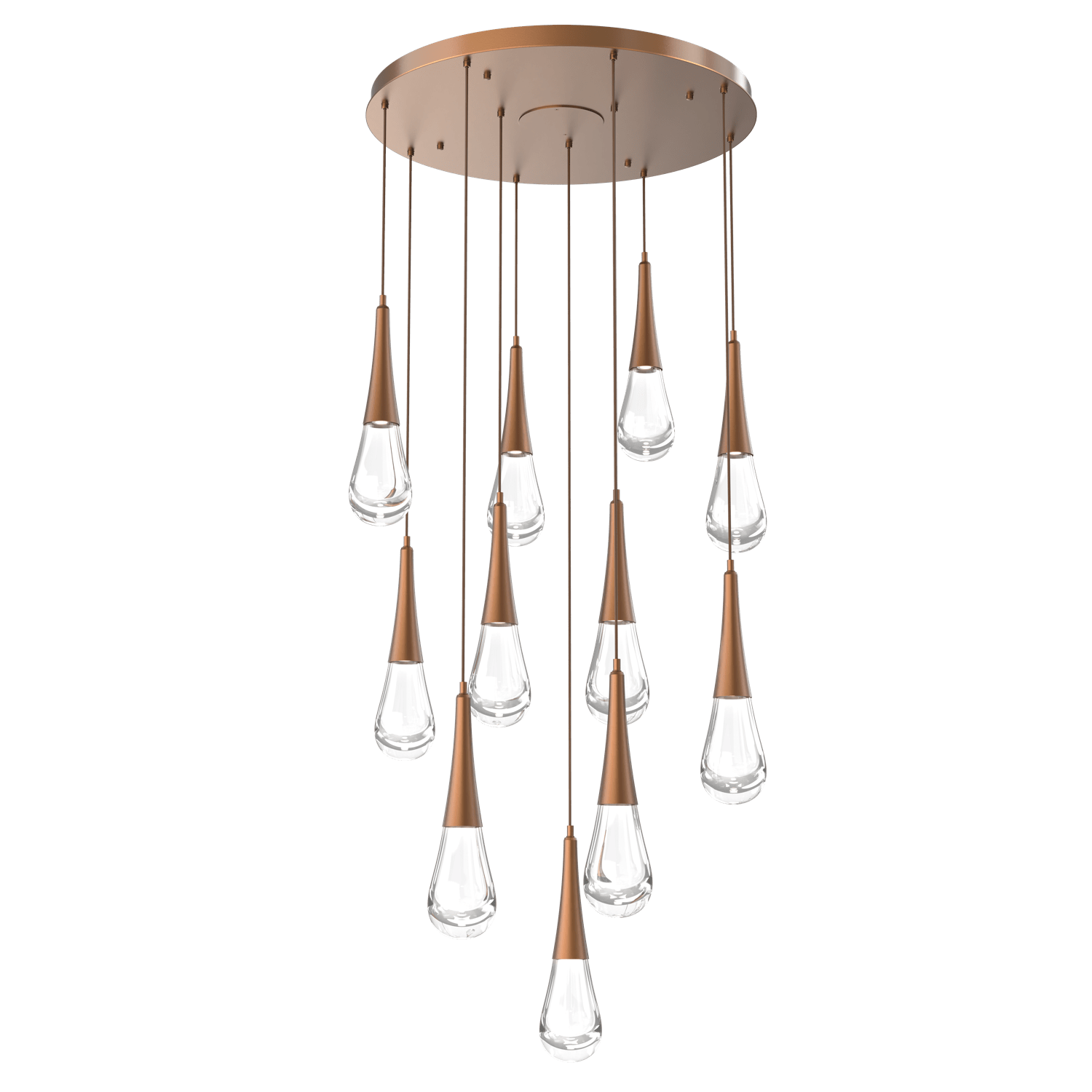 CHB0078-11-BB-Hammerton-Studio-Raindrop-11-light-round-pendant-chandelier-with-burnished-bronze-finish-and-clear-blown-glass-shades-and-LED-lamping