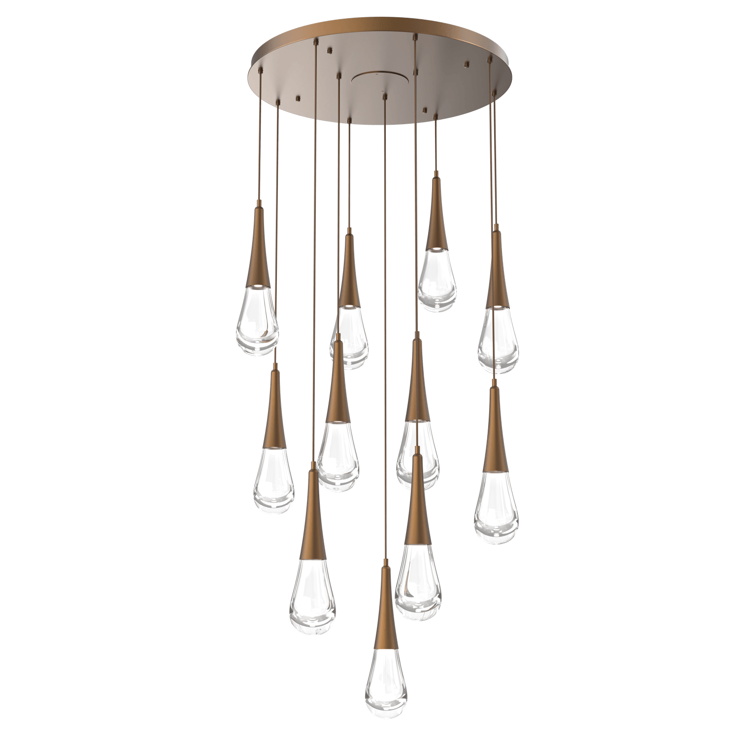 CHB0078-11-FB-Hammerton-Studio-Raindrop-11-light-round-pendant-chandelier-with-flat-bronze-finish-and-clear-blown-glass-shades-and-LED-lamping