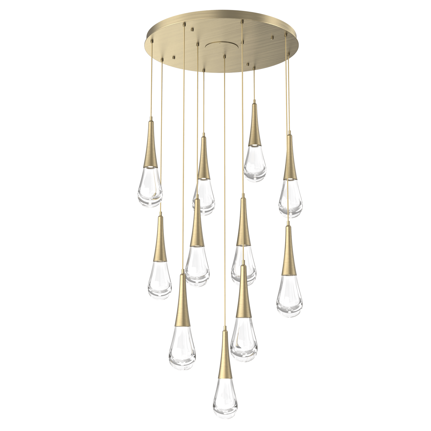 CHB0078-11-HB-Hammerton-Studio-Raindrop-11-light-round-pendant-chandelier-with-heritage-brass-finish-and-clear-blown-glass-shades-and-LED-lamping