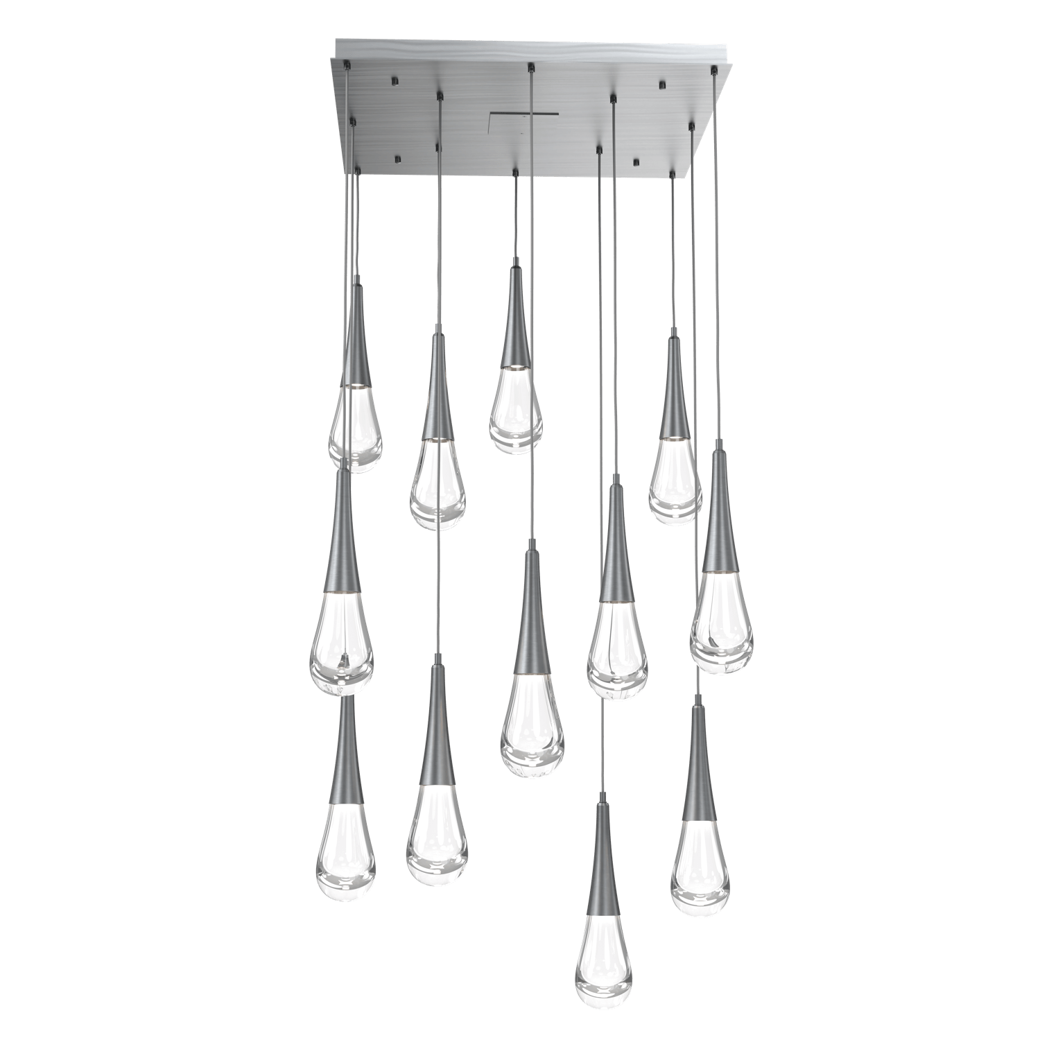 CHB0078-12-GM-Hammerton-Studio-Raindrop-12-light-square-pendant-chandelier-with-gunmetal-finish-and-clear-blown-glass-shades-and-LED-lamping