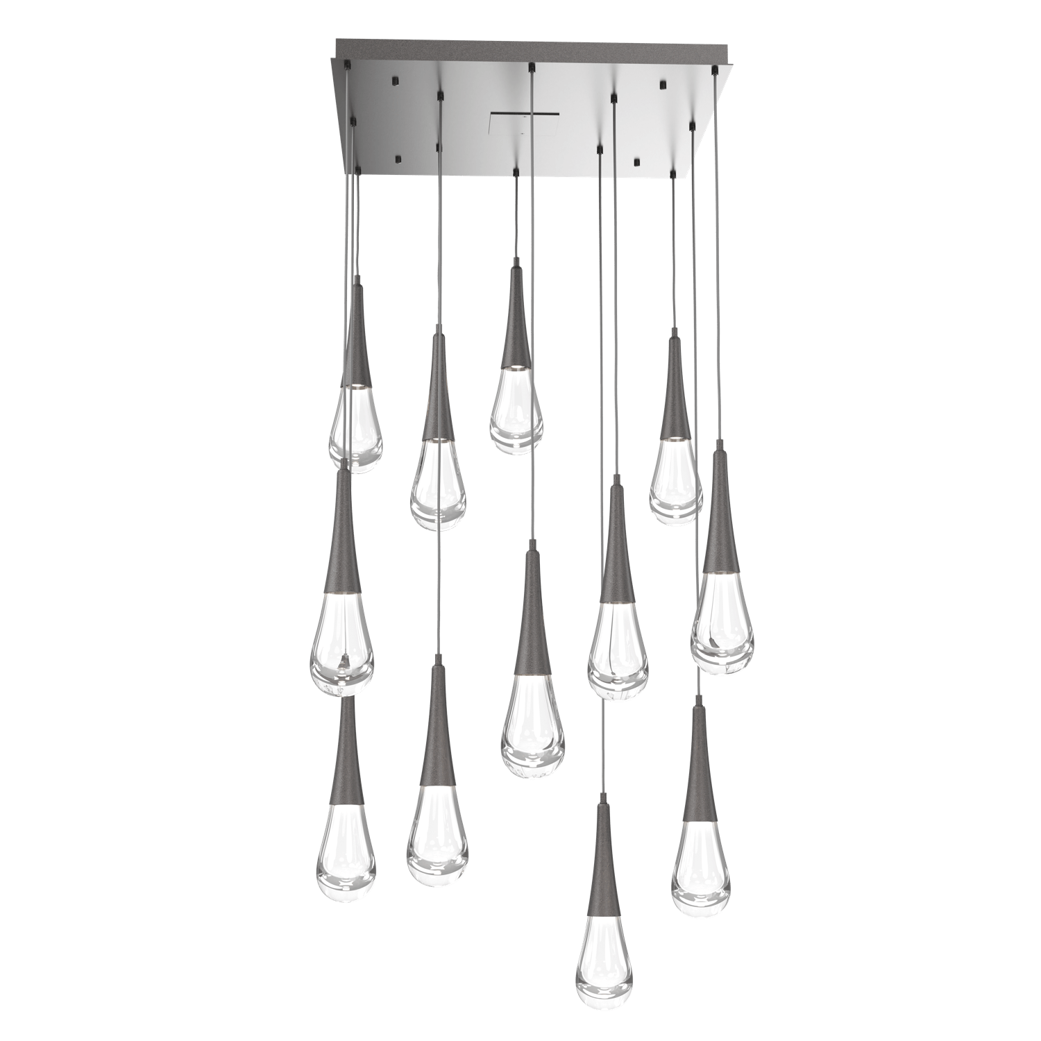 CHB0078-12-GP-Hammerton-Studio-Raindrop-12-light-square-pendant-chandelier-with-graphite-finish-and-clear-blown-glass-shades-and-LED-lamping