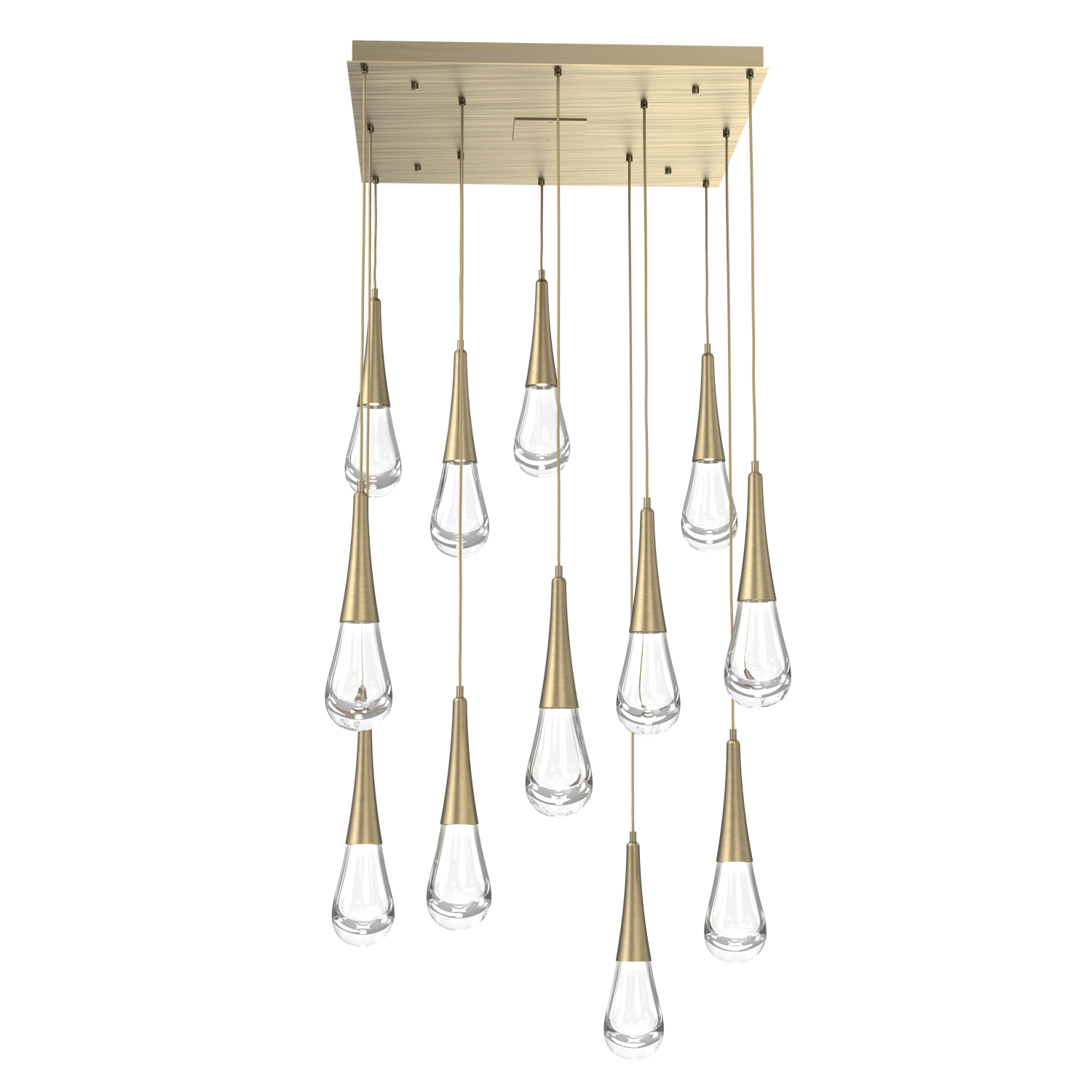 CHB0078-12-HB-Hammerton-Studio-Raindrop-12-light-square-pendant-chandelier-with-heritage-brass-finish-and-clear-blown-glass-shades-and-LED-lamping